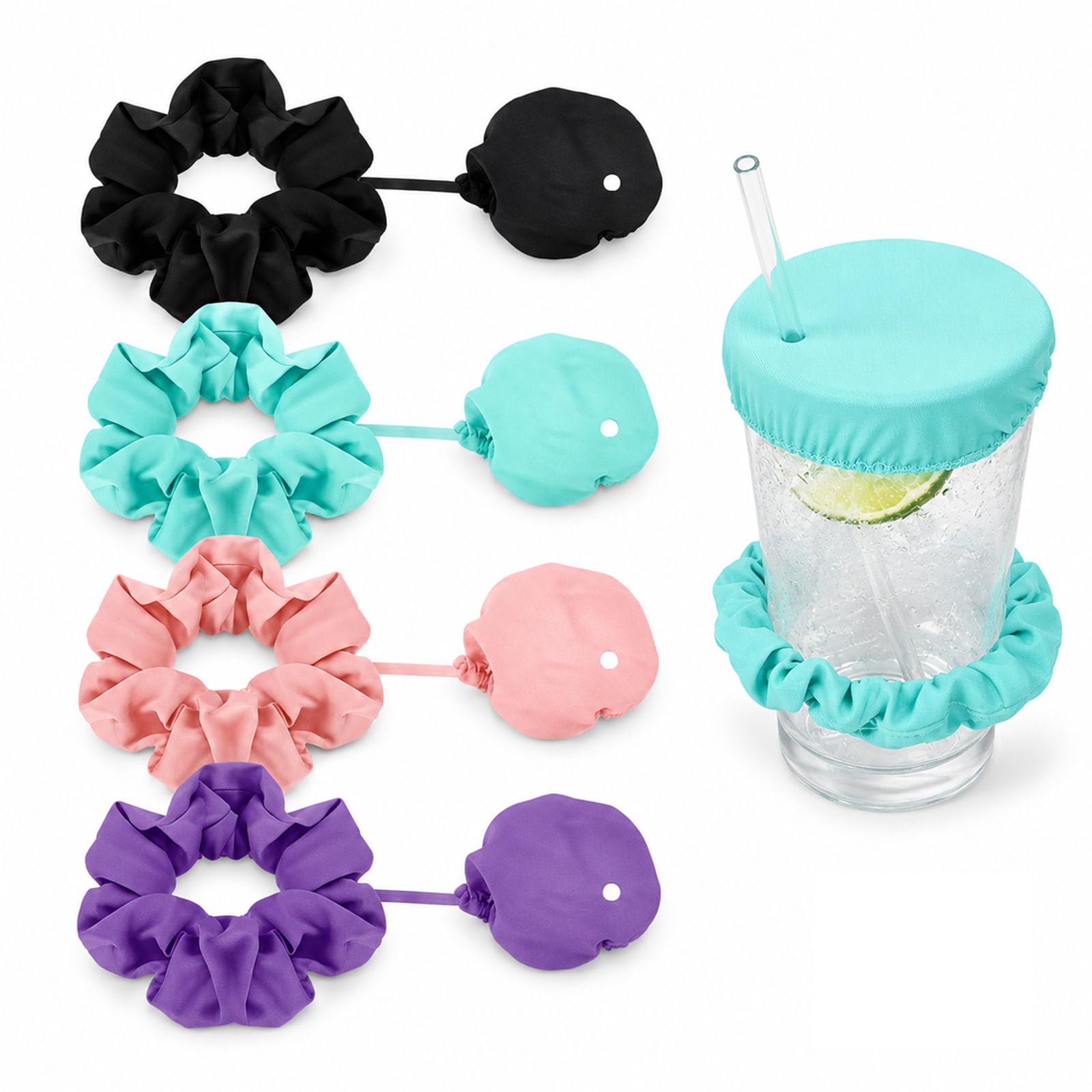 Thfaeyta 4 Pcs Anti Spike Drink Covers Scrunchie Reusable Night Cap Drink Cover Scrunchie Spiking Prevention for Girls Women Clubs Parties Bars Beach