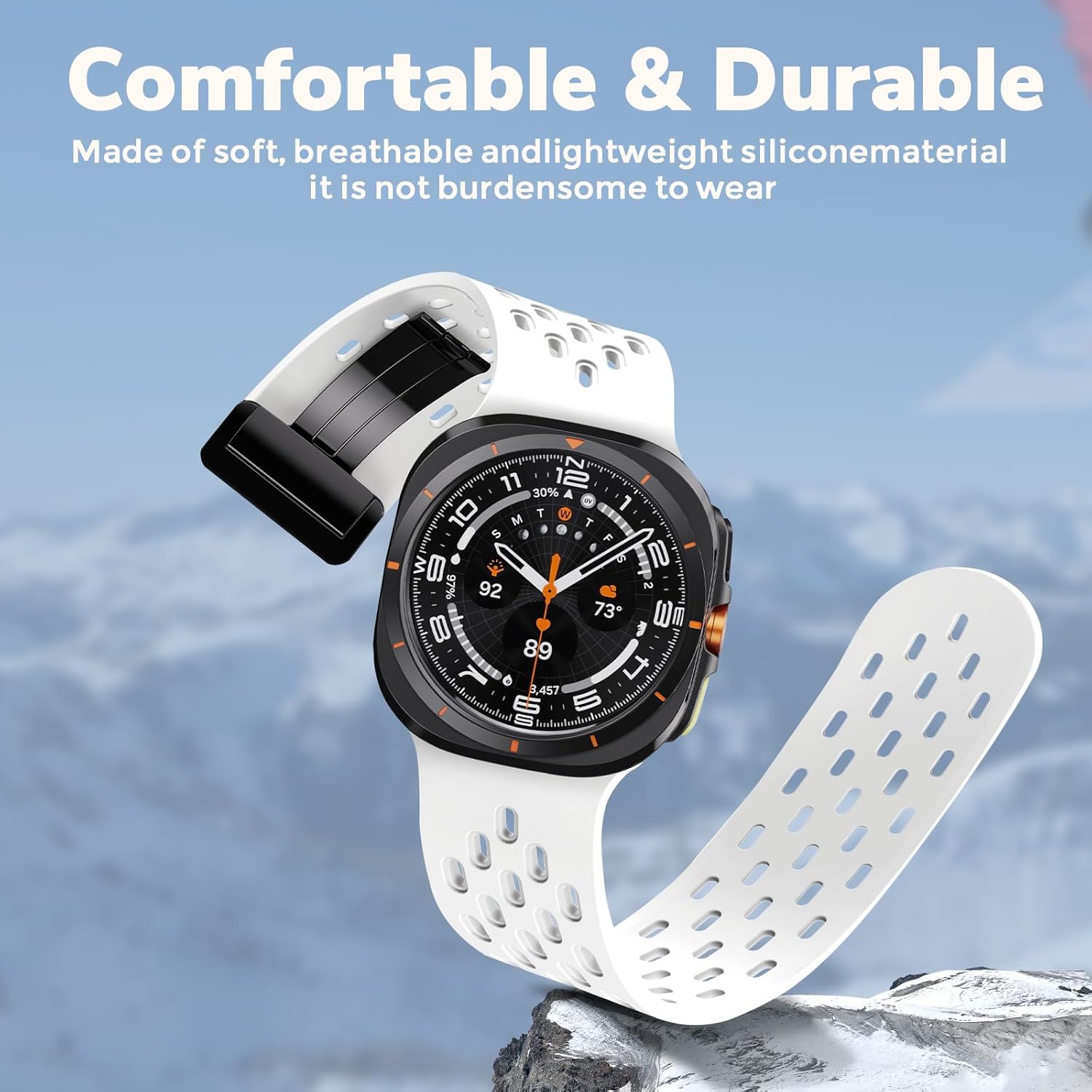 ANCOOL Compatible with Samsung Galaxy Watch Ultra Band 47mm, Silicone Magnetic Breathable Band for Samsung Galaxy Watch Ultra Bands Men Women, Black+White+Light gray - Image 6