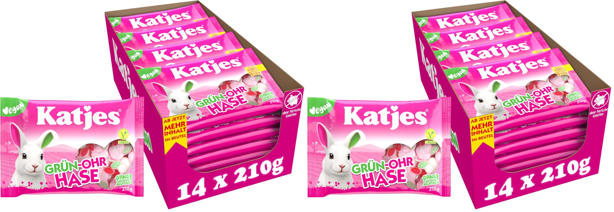 Katjes Grün-Ohr Hase Vorratspack – Vegan, Halal, 14 x 210g (Packung mit 2)