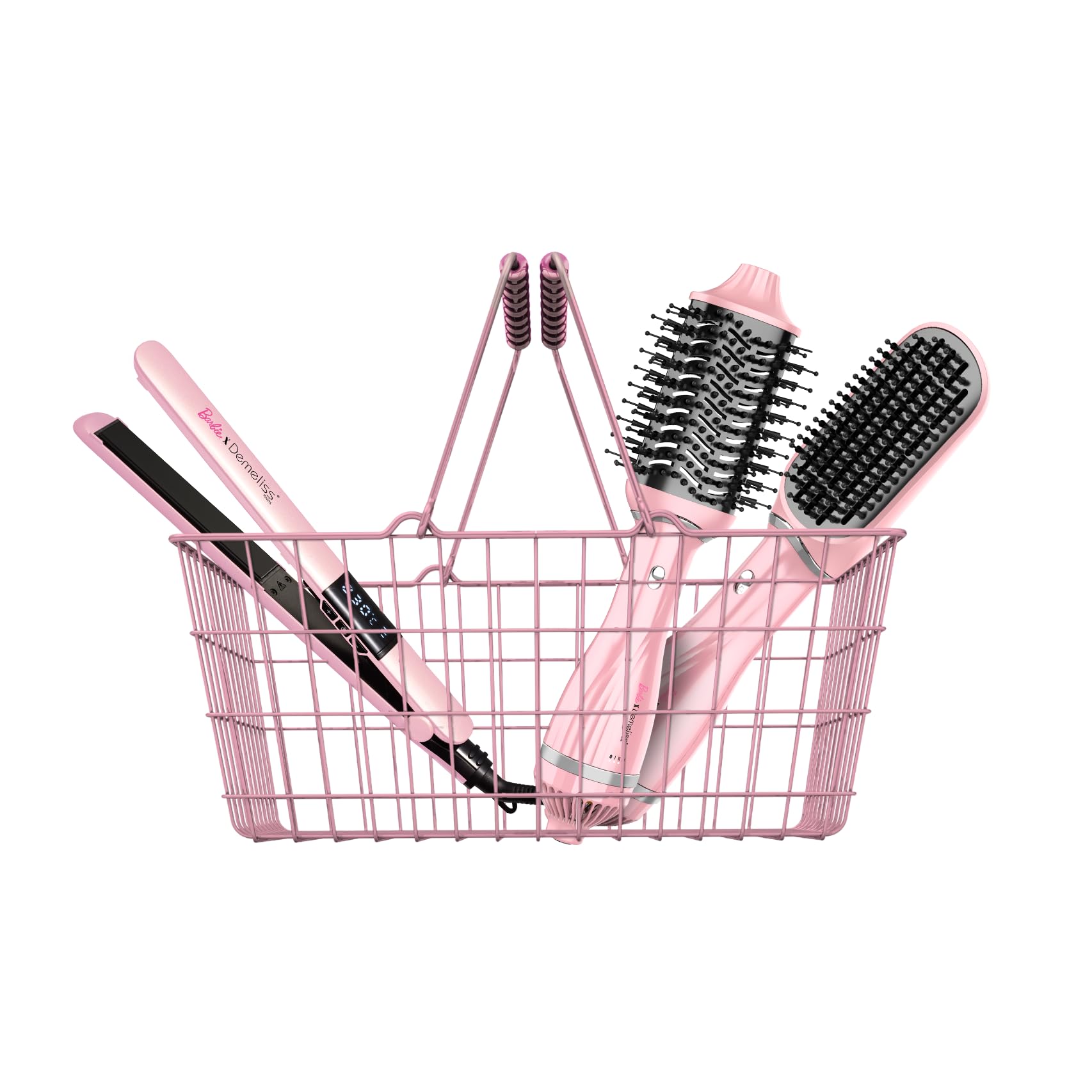Demeliss VOLUME & STYLE Brosse Soufflante 2 en 1 Barbie™ – Sèche, Coiffe Tous Types Cheveux – 2 Têtes Interchangeables – Revêtement Céramique – 3 Températures – Brushing Volume Professionnel