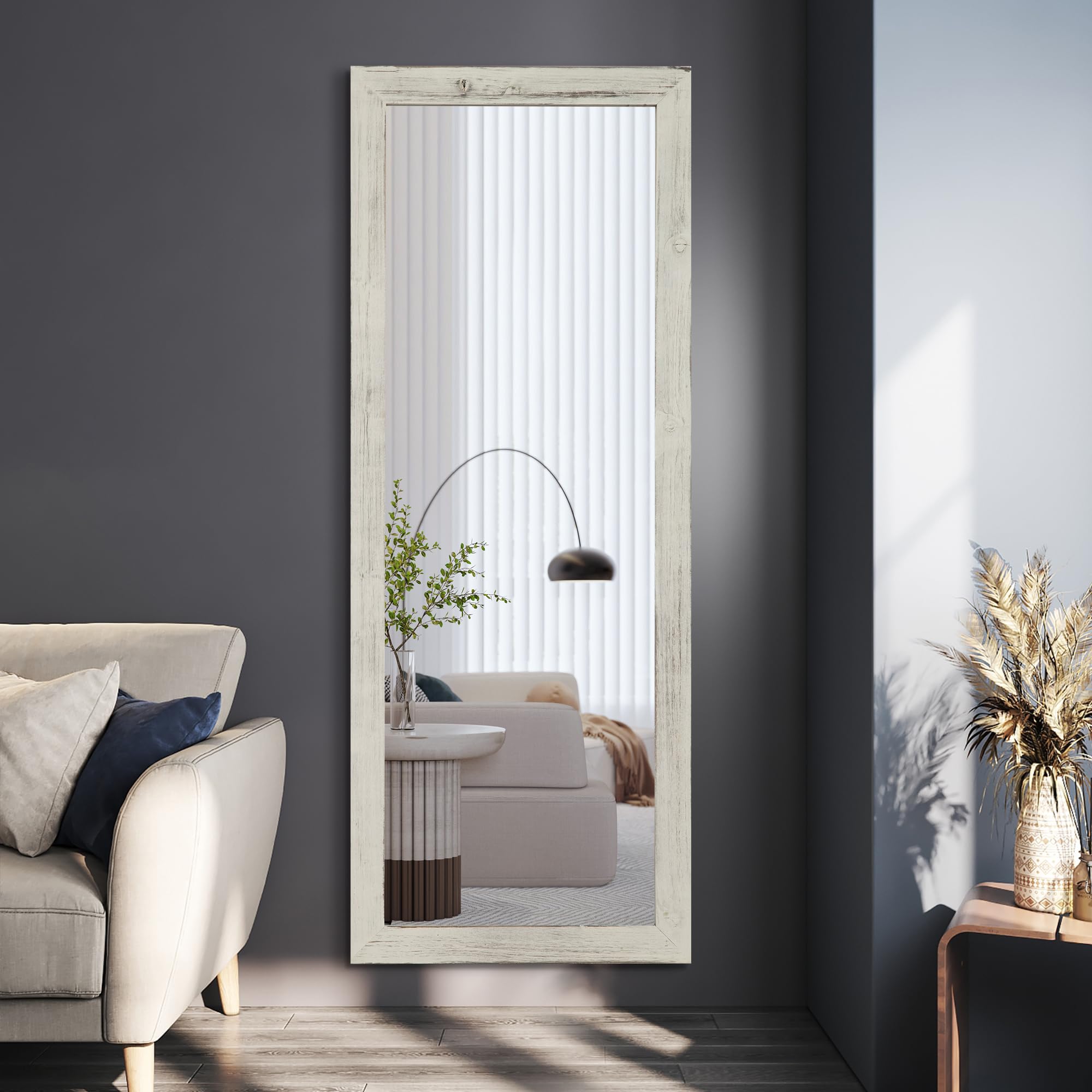 Trvone Rustic Full Length Mirror, 43"x18" Over The Door Mirror Full Length, Wood Full Length Mirror for Door, Wall Mirror Full Length Bathroom Door Mirror Full Length Hanging Mirror, Weathering White