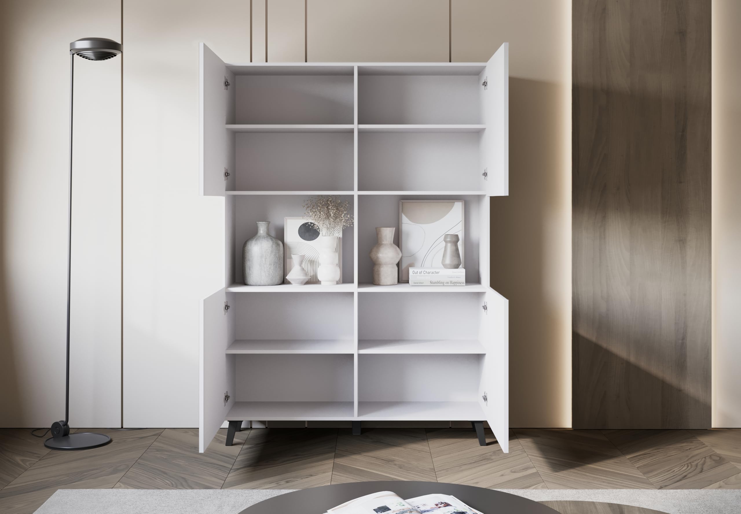 Highboard 120cm Modern 4 Türen Sideboard für Wohnzimmer Weiß Kommode mit Cet Loket Stilvolle Wohnzimmermöbel