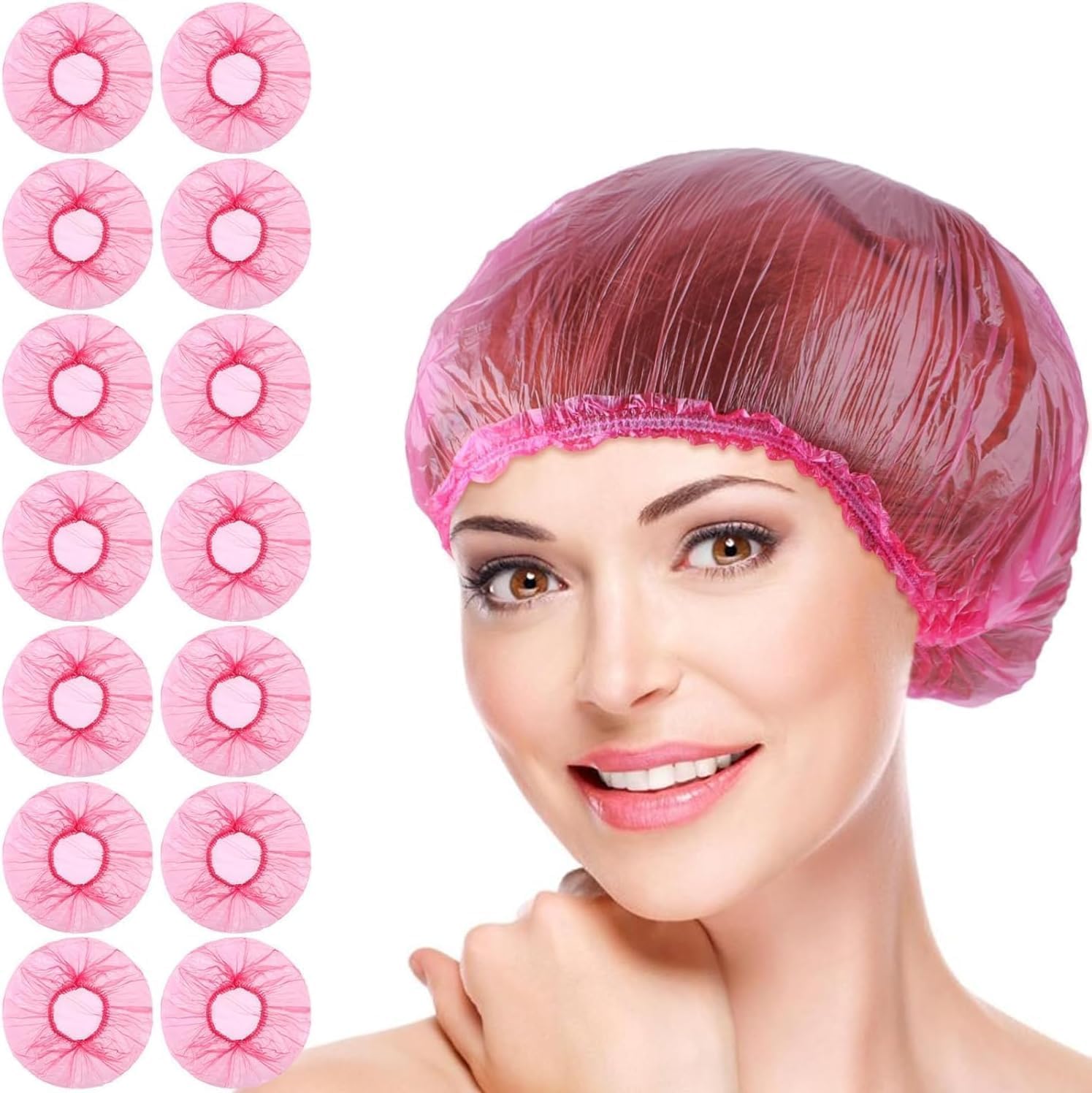 100Pcs Pink Disposable Shower Caps for Women Plastic Shower Caps Shower Hat Large Shower Cap Elastic Hair Cap for Home Use Hotel Spa and Hair Salon,Bathing Accessories,Personal Care