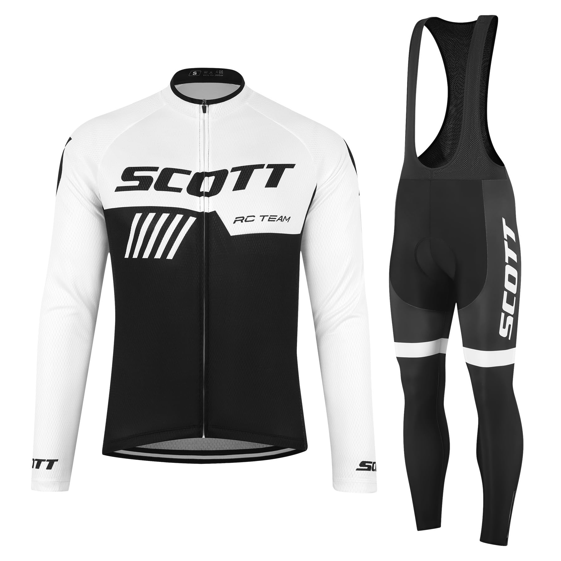 Ensemble Maillot Cyclisme à Manches Longues pour Homme Maillot Vélo | Course Tenue Cuissard Rembourré 5D Automne-hiver Poche Zippée Bandes Réfléchissantes Bandes Antidérapantes aux bas des Jambes