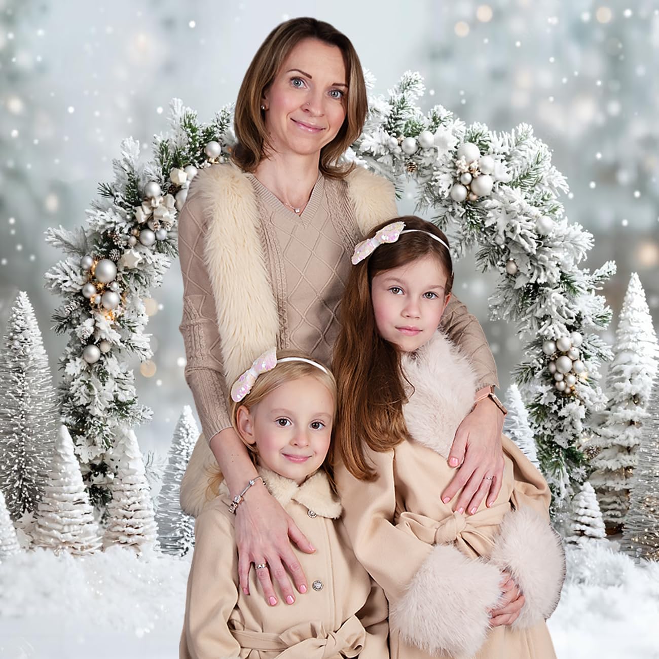 Telón de Fondo navideño Kate de 3 x 2 m (10 x 6,5 pies) con árbol de Navidad Plateado Escena Nevada al Aire Libre Arco utilería Fondo fotográfico de Bosque congelado Invernal para Estudio.