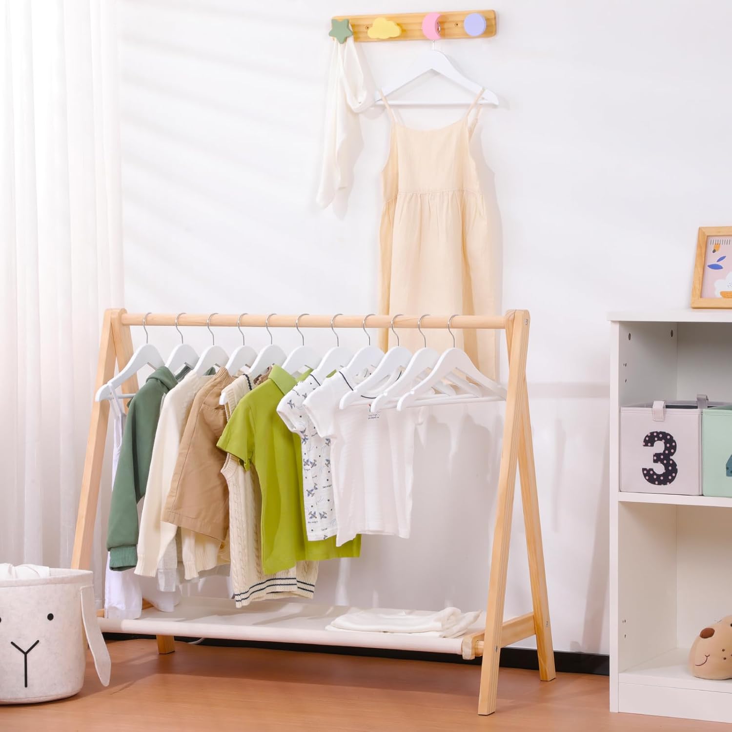 Kids Wooden Hangers 20 Pack, Natural Wooden Baby Hangers with Smooth Finish, Solid Wood Children Hanger for Clothes with Precisely-Cut Notches, Swivel Hook Baby Clothes Hanger for Closet