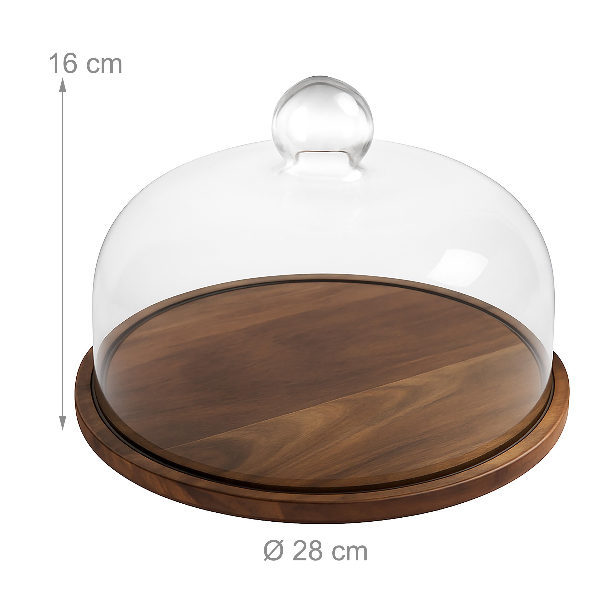 Relaxdays Tarta con Tapa de Cristal y Bandeja para Pasteles, Campana para quesos de Madera, 16 x 28 cm, Natural
