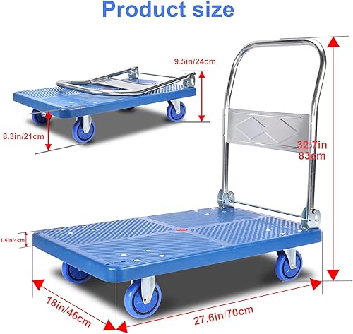 Miniatura 2 de Camión de plataforma con capacidad de peso de 440 libras y ruedas giratorias de 360 grados, carrito de mano plegable para carga y almacenamiento