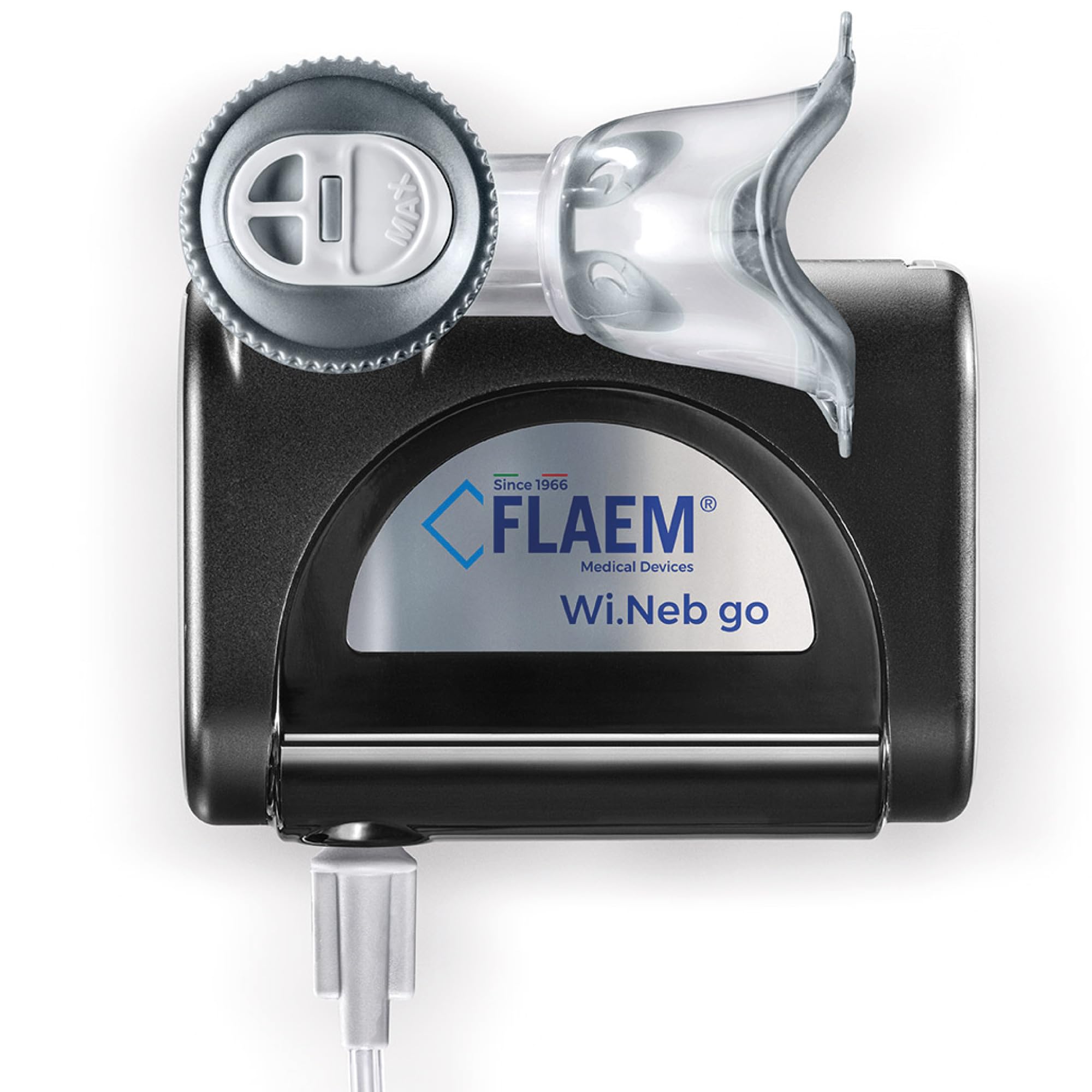 Flaem, Wi.Neb Go, Aerosol Portatile Silenzioso per le Basse Vie Respiratorie, Macchina Aerosol Adulti e Bambini Certificata con Mascherine Soft Touch, Batteria, Alimentatore, Custodia, Made in Italy