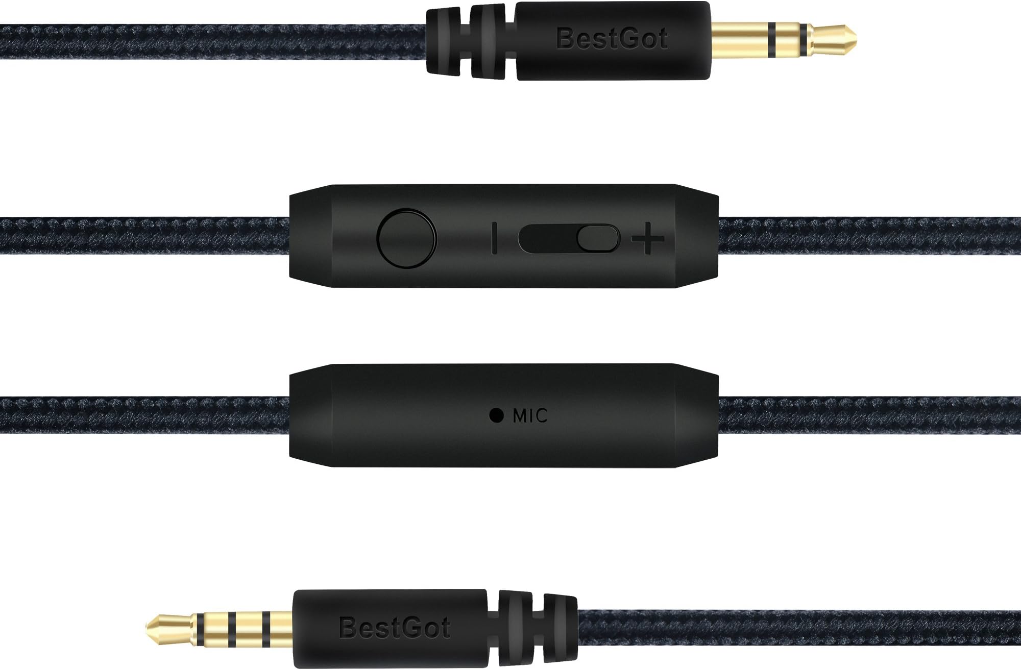 BESTGOTAudio Cable with Mic 3.5mm Headphone aux Cord with Microphone in-line Volume (4.3ft / 1.3m) for PS4 Controller, Headphones,Home/Car Stereos and More (2 Pack Black)