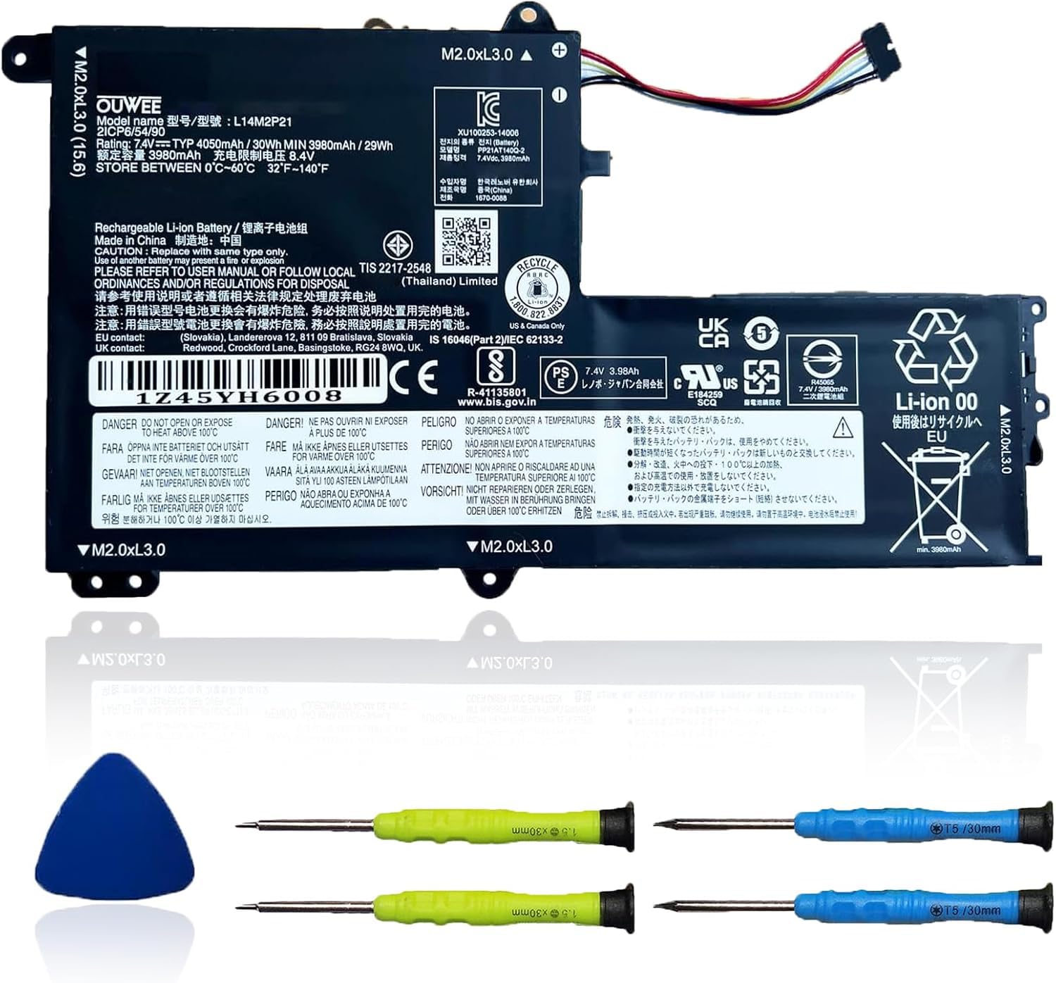 OUWEE L14M2P21 Laptop Battery Compatible with Lenovo IdeaPad 330S-14AST 330S-14IKB 330S-15ARR 330S-15AST 330S-15IKB Series 5B10Q39203 5B10Q39204 L14L2P21 5B10Q39206 5B10W67199 7.4V 30Wh(Shape-B)