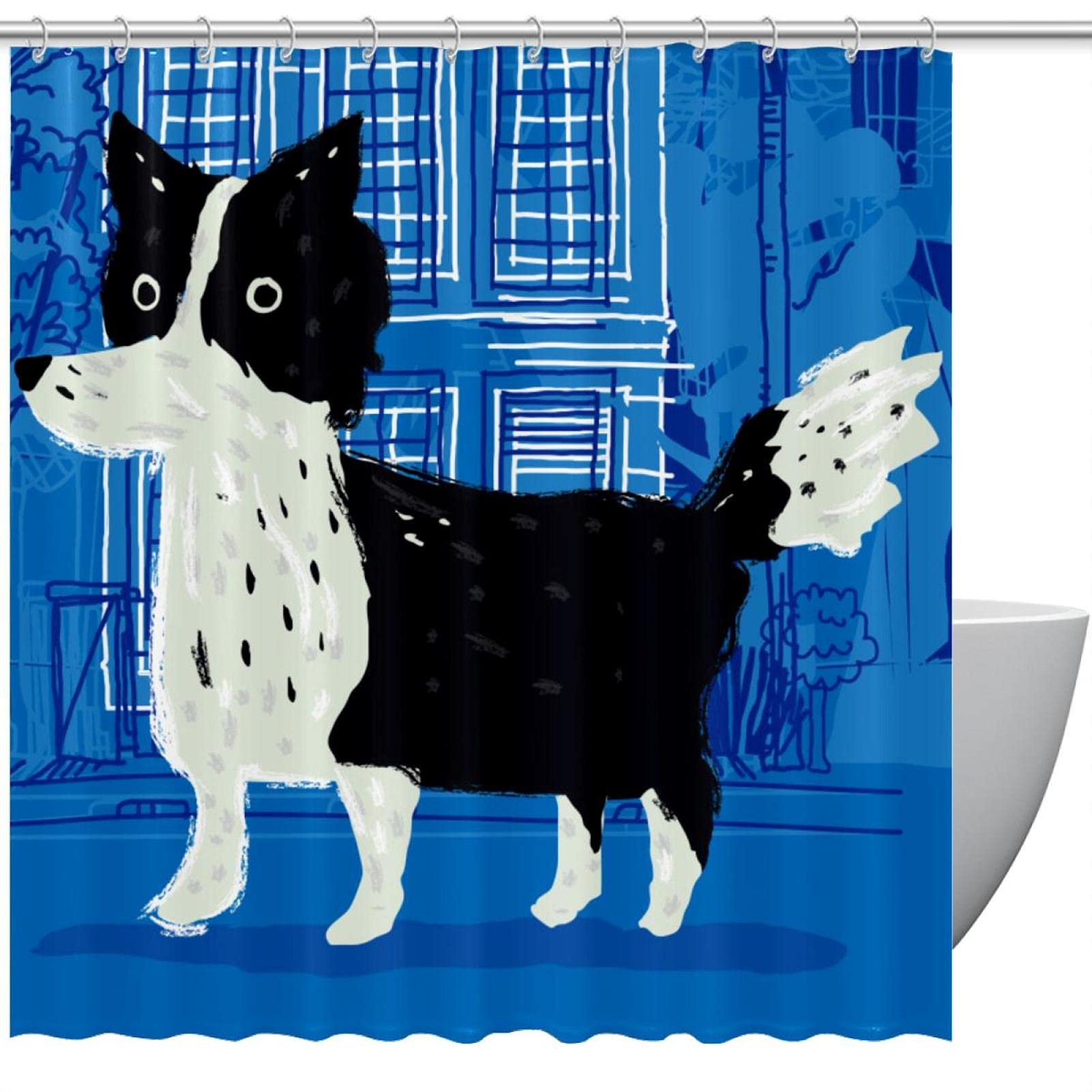 Rideau de douche Border Collie en tissu anti-moisissure avec crochets