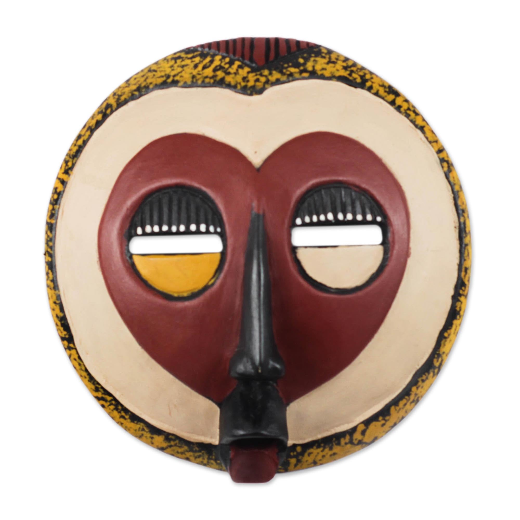 Decorative Ghanaian Sese Wood Mask, Red, A Good Heart'