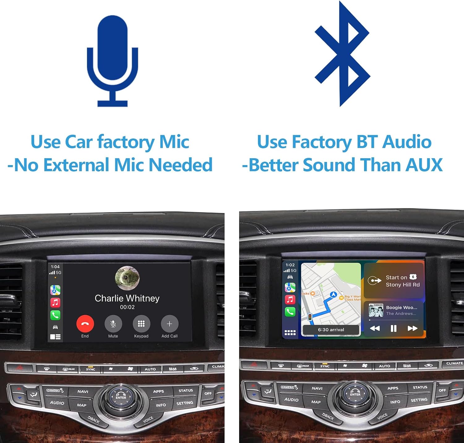 Wireless CarPlay & Android Auto Module Compatible with Infiniti QX60/QX80/Q70 & Nissan Pathfinder/Armada (2017-2019) – Retains Steering Wheel Controls, OEM Camera & Mic