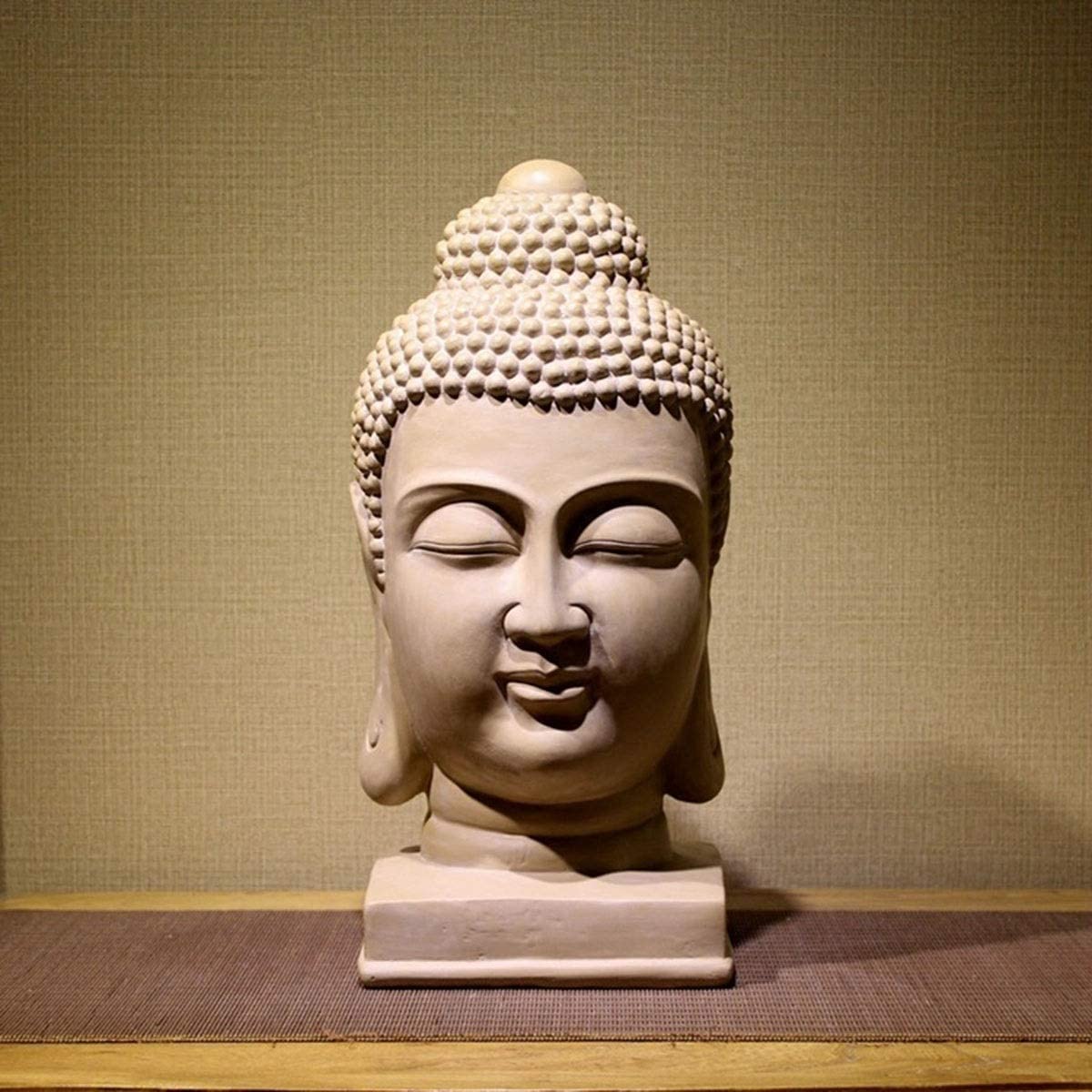 Estatua de Buda meditadora, figura de cabeza de Buda de resina de 15.7 pulgadas, escultura religiosa budista coleccionable