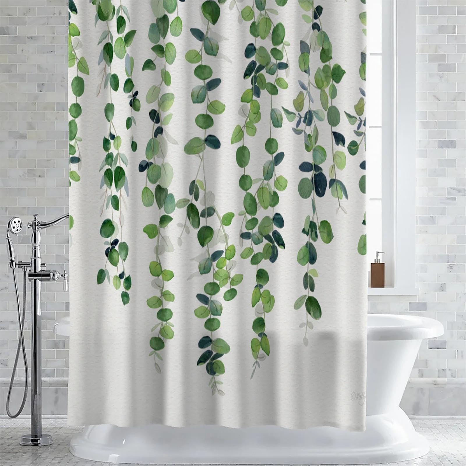 Guirlande d'eucalyptus Rideau de Douche imperméable Rideau de Salle de Bain Rideau en Tissu Polyester décoration de la Maison 300x180cm (118x71in)