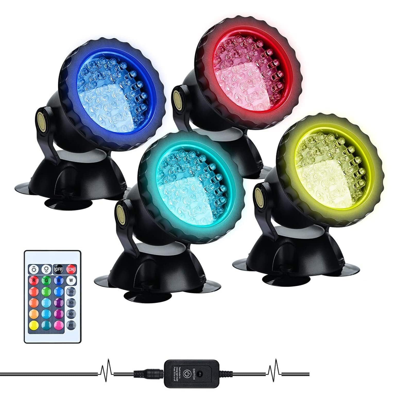 YUANCHUTOP Underwater SpotLights,Remote Control Change Color Submersible Lights, Waterproof for Garden Pond Aquarium Courtyard Pool Fountain(4 * 3W(DC12V))