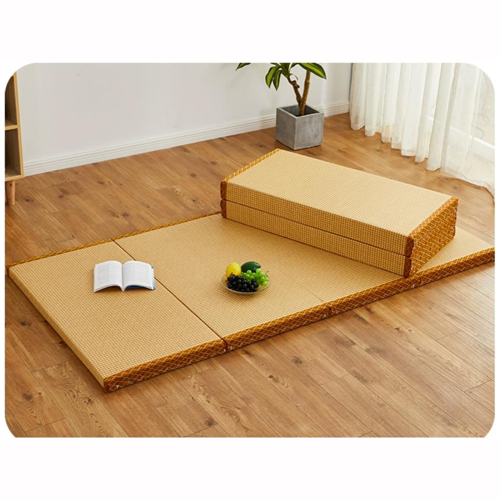 Colchón de futón plegable, tapete de suelo de hierba rush marrón, colchón enrollable compacto para meditación, yoga, sala zen, salón japonés, cama plegable portátil