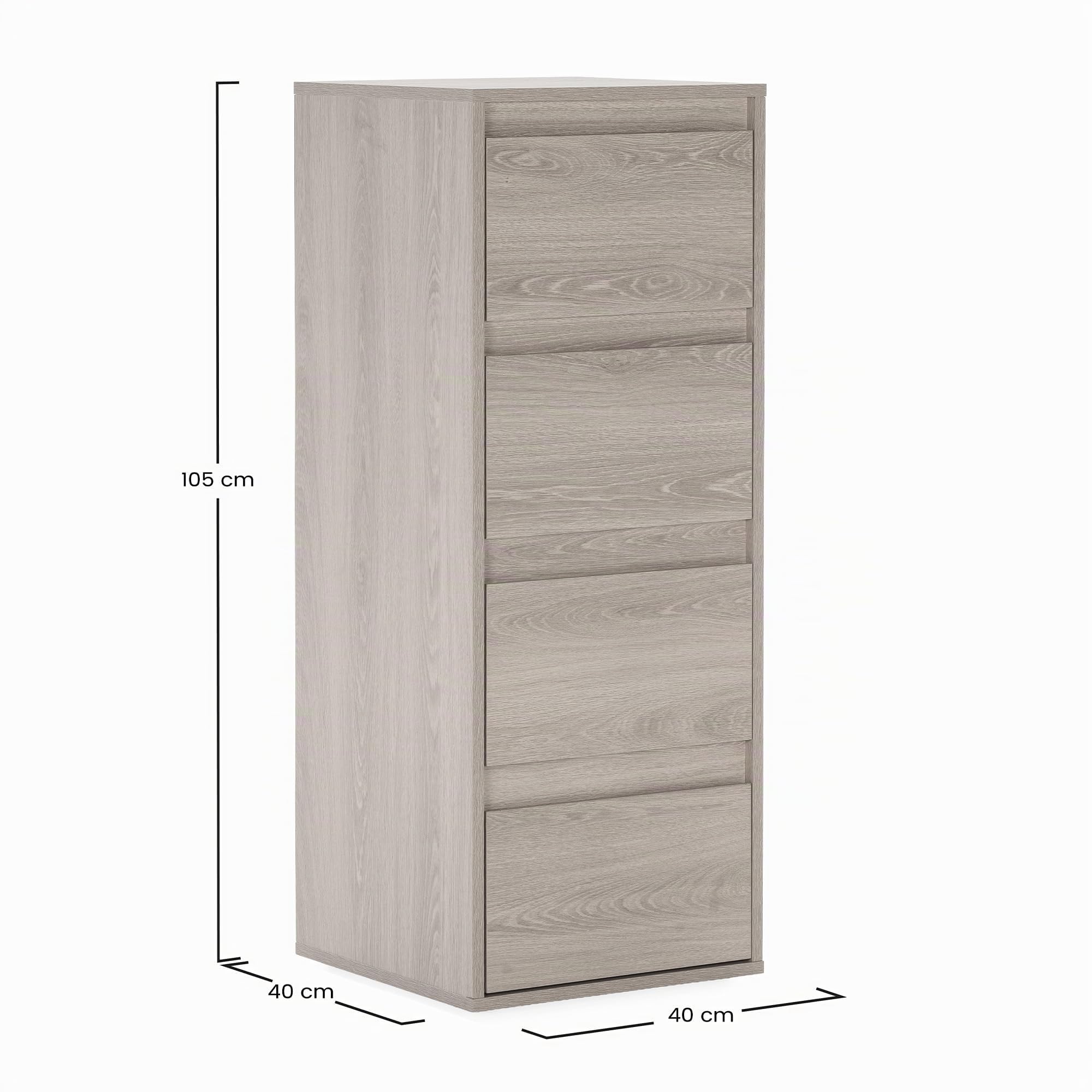 HOMN LIVING Cómoda Alta Tori 4 cajones Color Roble, 40 cm (Ancho) 40 cm (Profundo) 105 cm (Altura)