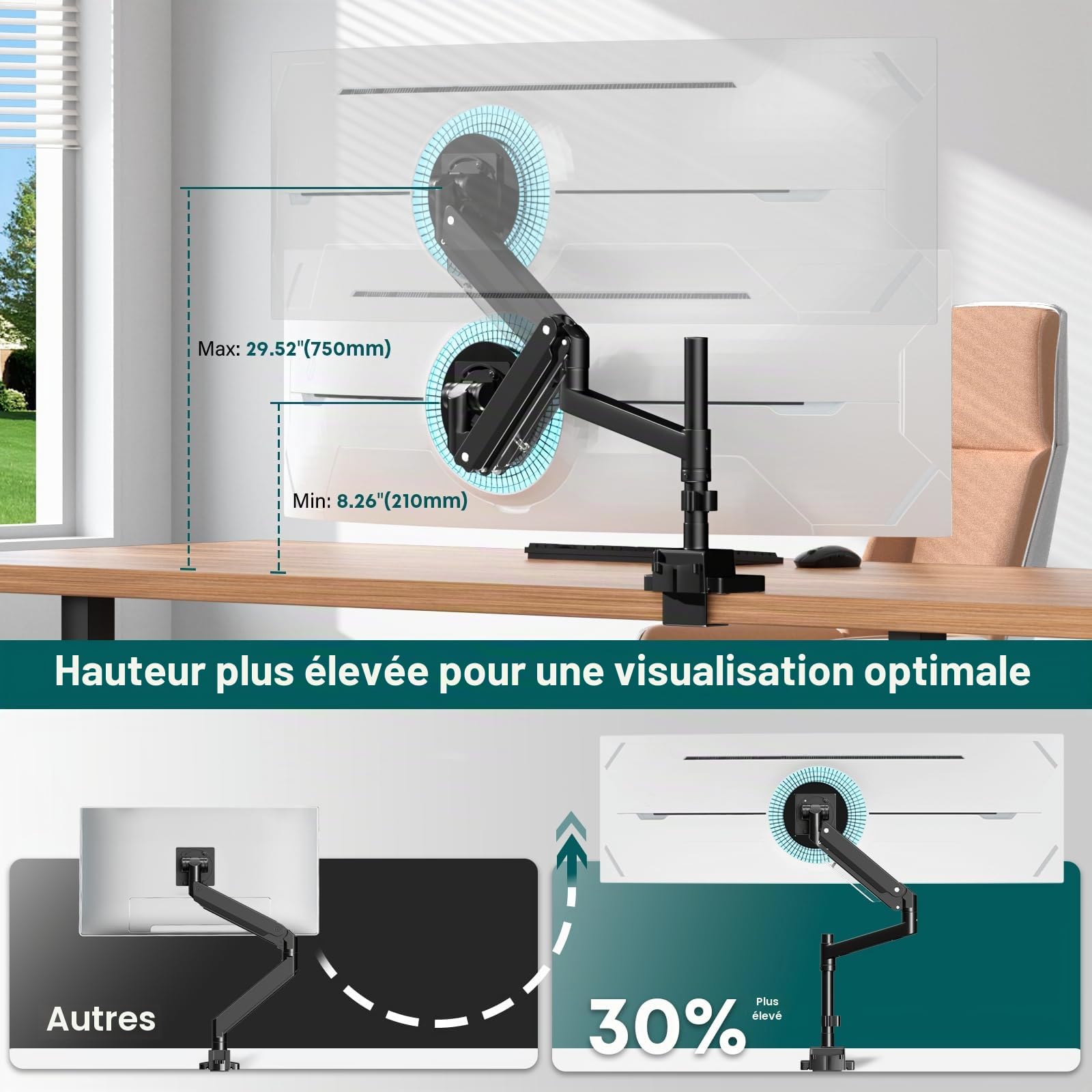 Support Ecran PC pour 24-57 Pouces écran Plat et Incurvé,Max.27 kg