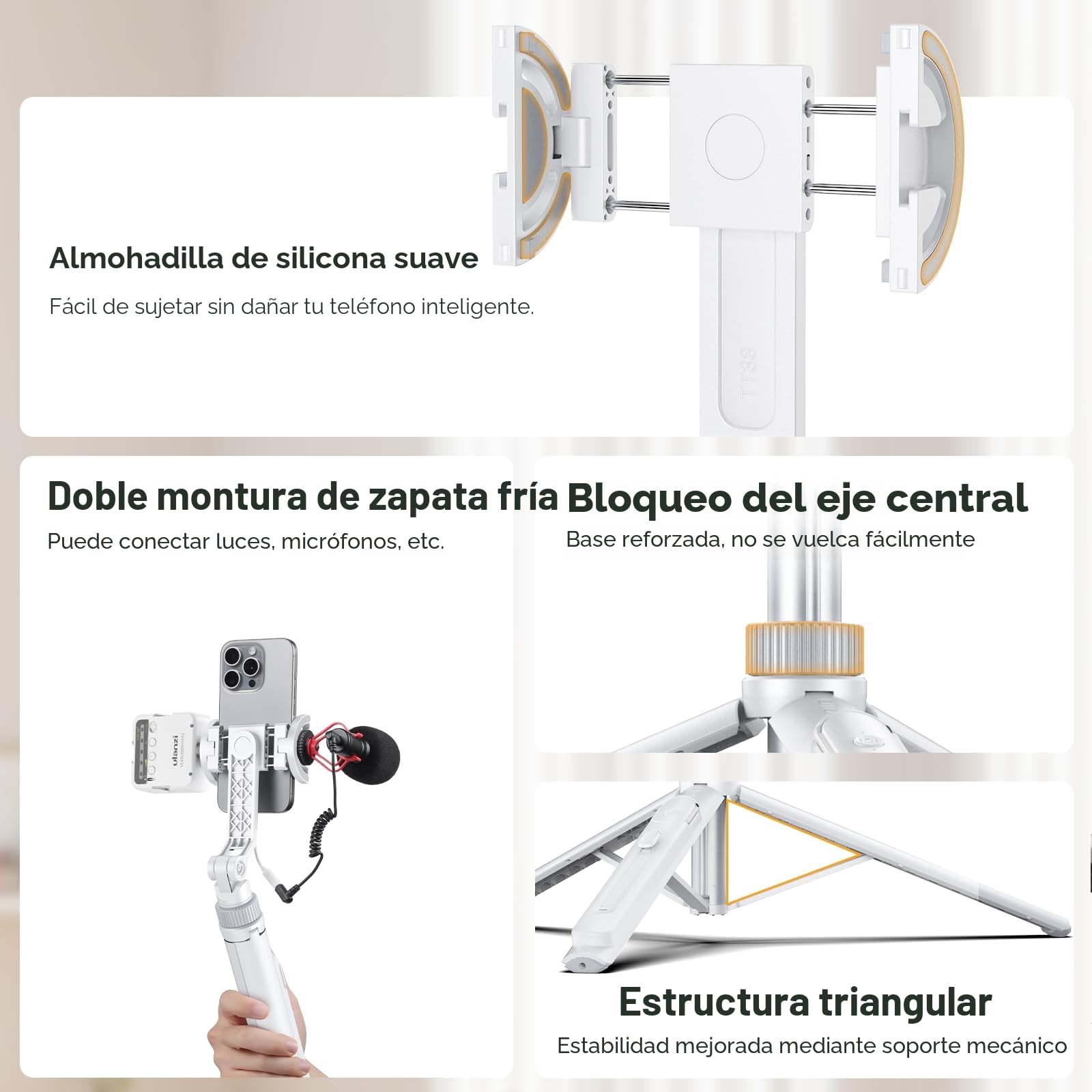 ULANZI TT88 145 cm Overhead Selfie Stick, Multifuncional magnético y de sujeción 2 en 1, Palo Selfie Trípode Blanco para Móvil y Cámara con Control Remoto