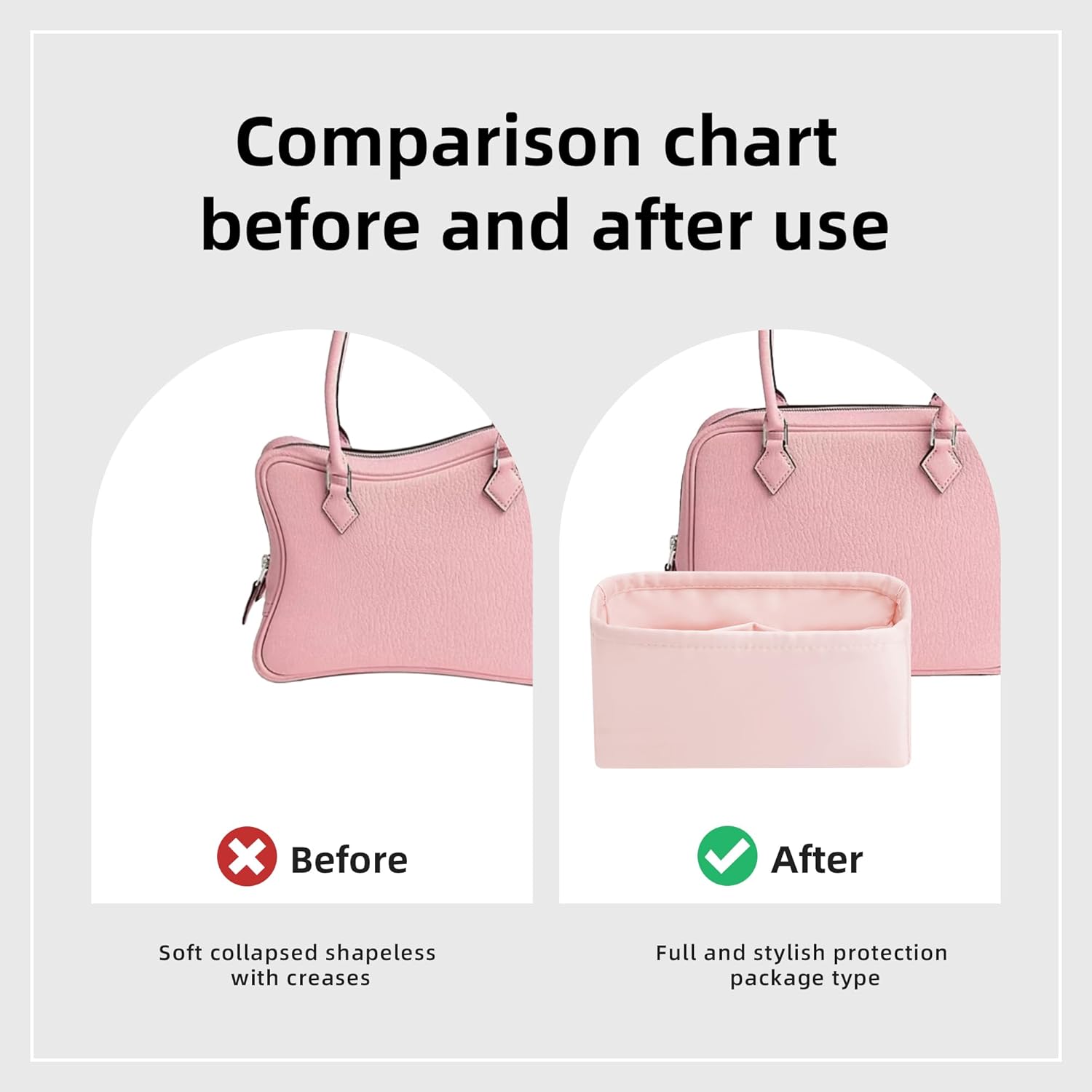 DGAZ Silk Purse Organizer Insert For Hermes Plume bag，Silky Smooth Bag Organizer，Luxury Handbag & Tote Shaper(Plume Mini20,Pink)