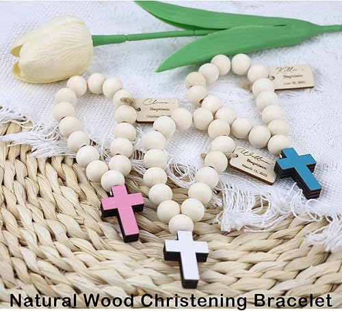 Miniatura 6 de Rosario de bautismo para invitados, mini rosarios de madera personalizados para bautismo, recuerdos de invitados de canto, recuerdo de comunión,