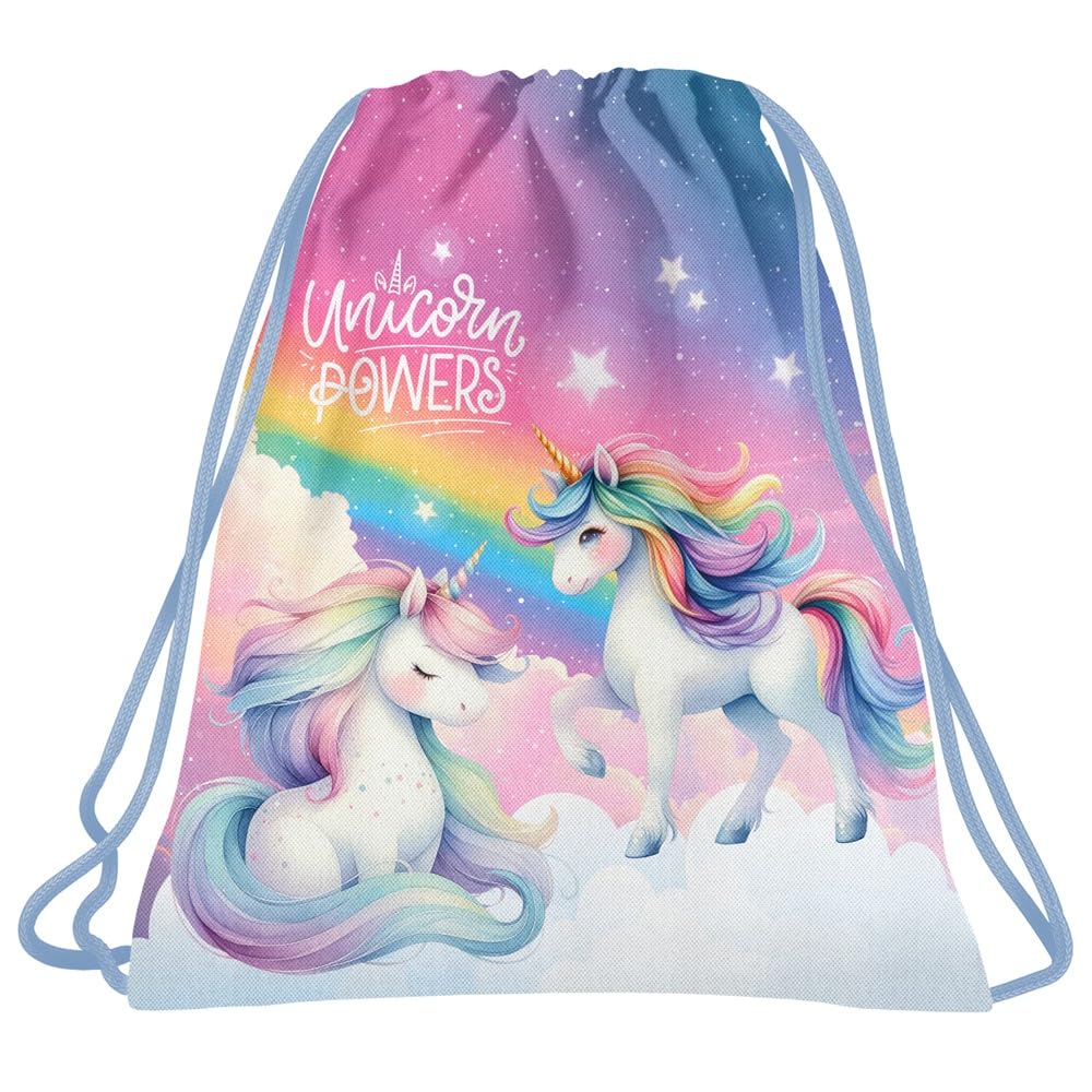 Familando - Schulranzen Set - 8-teilig mit Federmappe - Einhorn Regenbogen - Ergonomisch, stabil & mit gepolstertem Rücken - 1010g leicht - 18L Volumen - Mit Reflektoren - Für Grundschule ab 1. Klasse