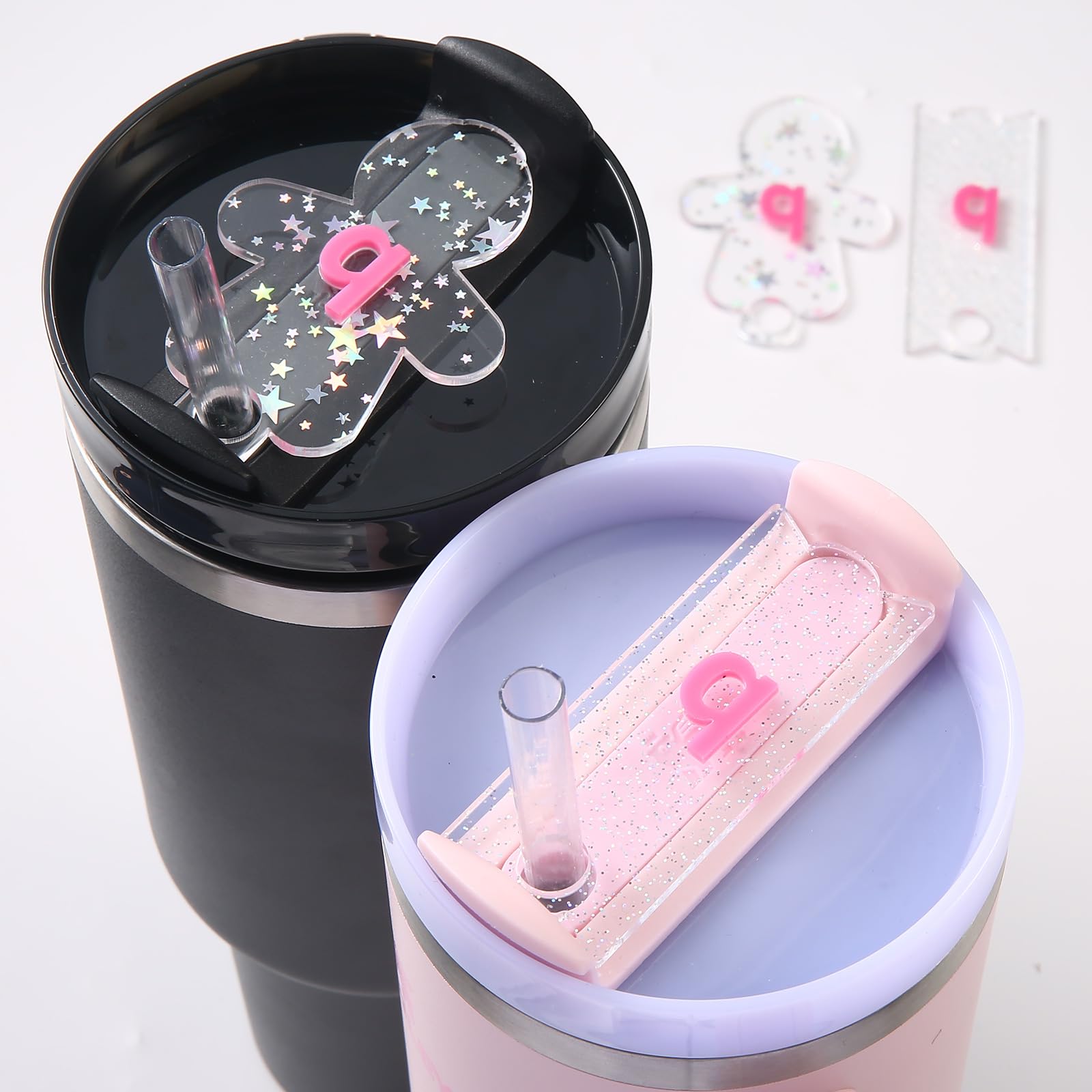 Tumbler Name Tag H2.O Quencher 20/30/40oz Personalized Acrylic Tumbler Name Plate & Lid - Sparkling Glitter & Confetti Design Topper Accessory(40oz, letter q)