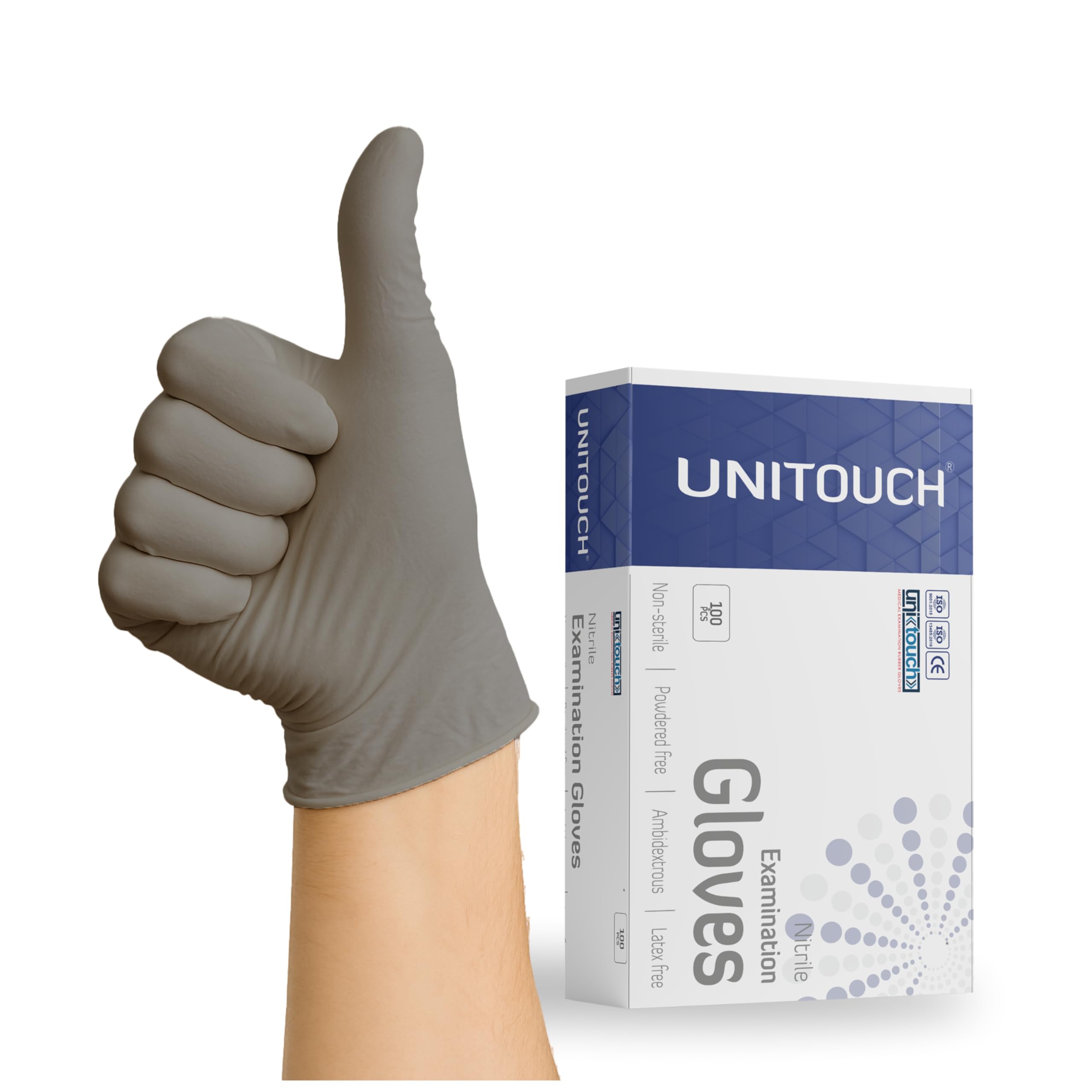 Unitouch Nitrile Powdered Free Examination Gloves Pack of 100 Pcs (Grey) (L)