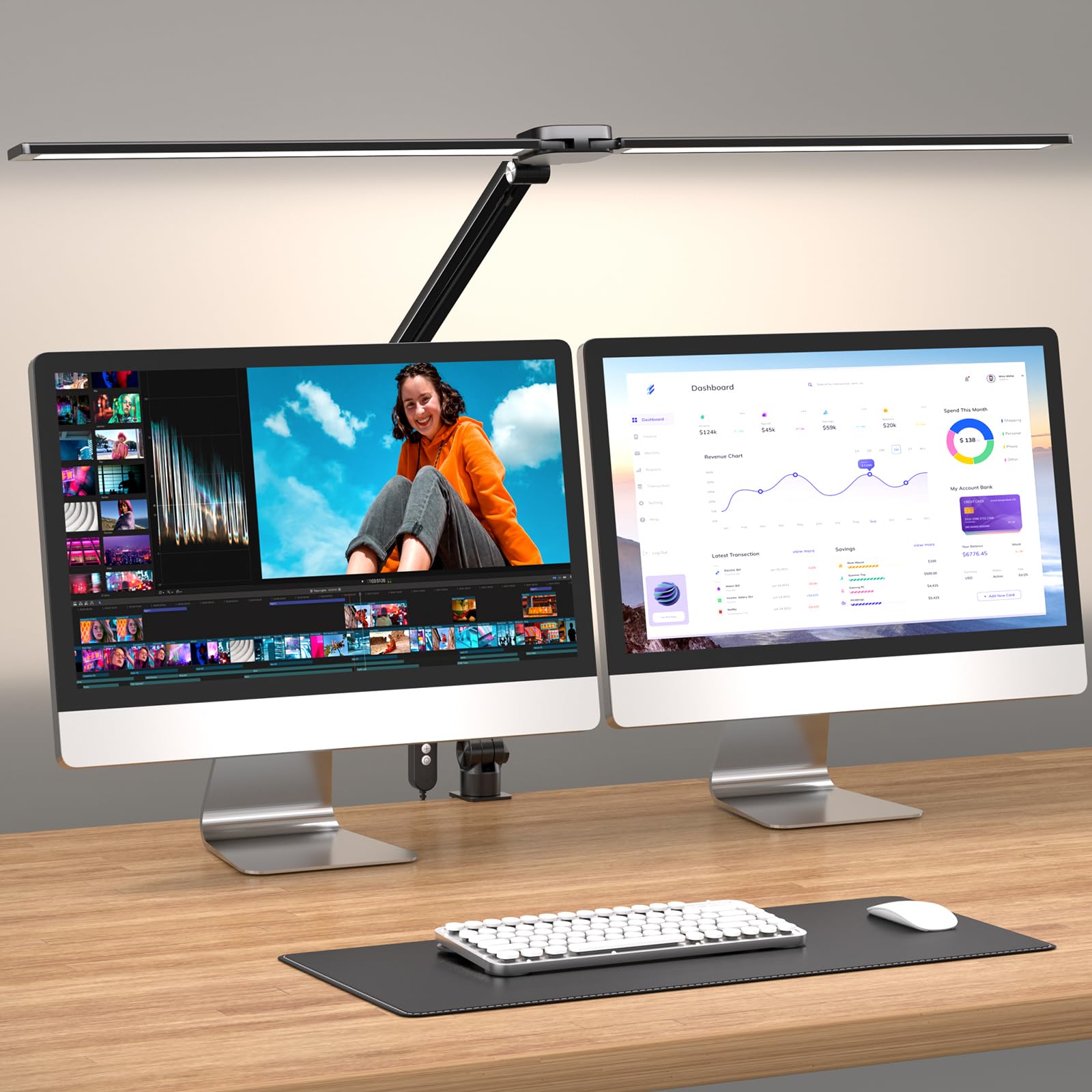 LED Desk Lamp for Office Home, 31.5" Architect Desk Light with Clamp Dual Screen Computer Monitor, 15W 5 Color X 10 Brightness Levels Desk Lamp for Reading, Study, 1000LM Bright, Memory Function-image-18