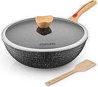 ItsMillers 12 Inch Nonstick Aluminum Wok with Lid & Spatula - PFOA-Free, Scratch-Resistant, Induction Ready, Dishwasher Safe, 6L Family Size