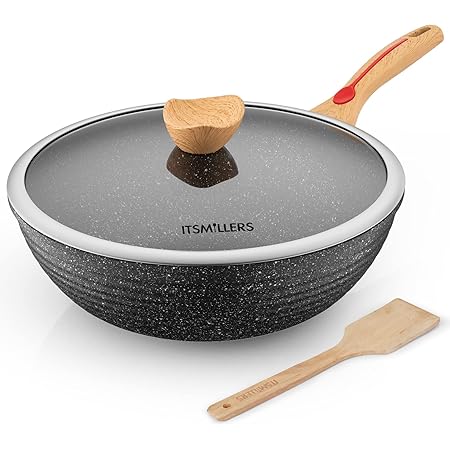 ITSMILLERS Chinese Wok Die-Casting Nonstick Wok Scratch Resistant with Lid and Spatula, PFOA-Free,Dishwasher Safe & Induction Bottom 12.5 Inch,6L