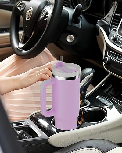 Miniatura 10 de YOUEXPERT Vaso de 30 onzas con asa y pajilla, vasos aislados con tapa y pajilla, botella de agua de acero inoxidable de 30 onzas, vasos para