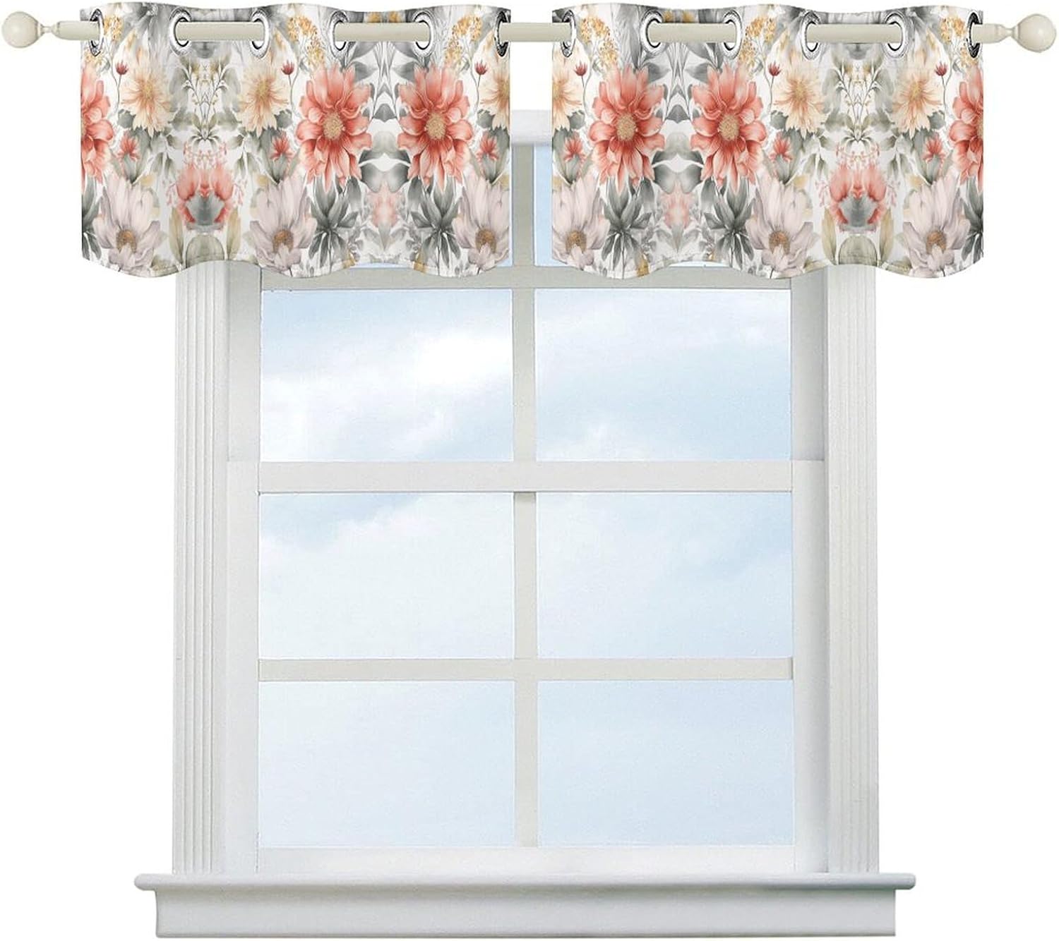 Pastel Floral Pattern Printed Short Window Curtains, Grommet Small Valance, Decorative Short Curtains Suitable for Window Sills in Bedrooms, Living Rooms, Kitchens, Etc