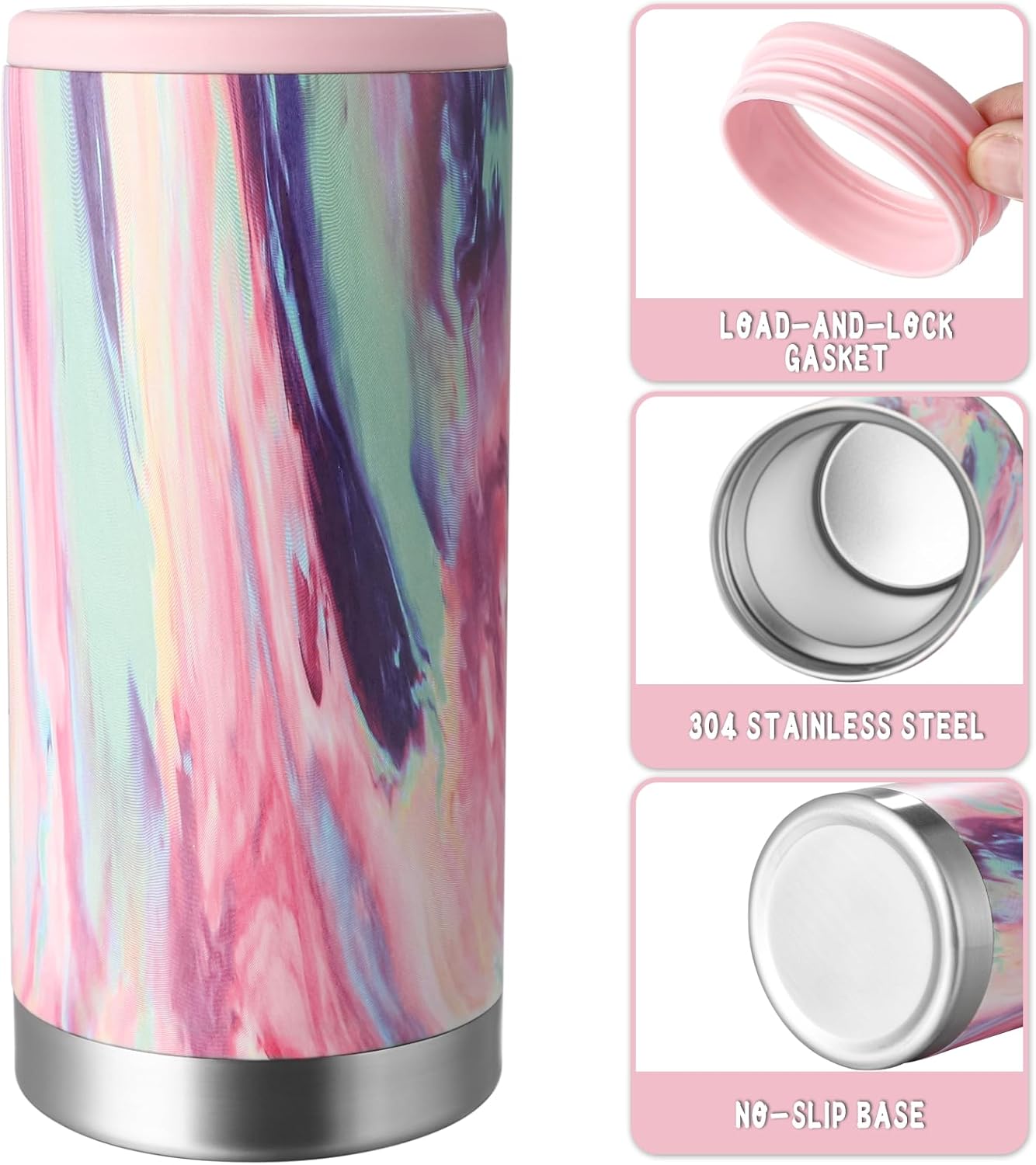 Skinny Can Cooler Double Wall Stainless Steel Insulated Beverage Sleeve 12 oz, for Slim Beer, Hard Seltzer and Energy Drinks, Slim Cans & Bottles(Pink) - Image 4