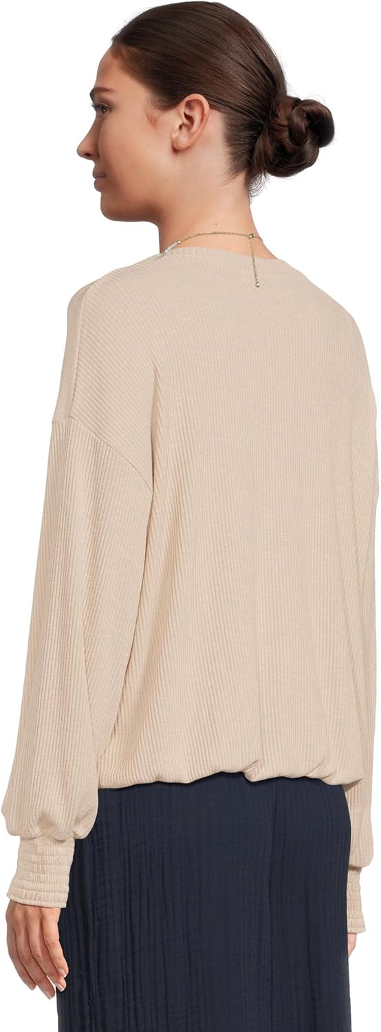 Michael Stars Tia Ribbed Crew Neck Sweatshirt w/Smocked Cuffs