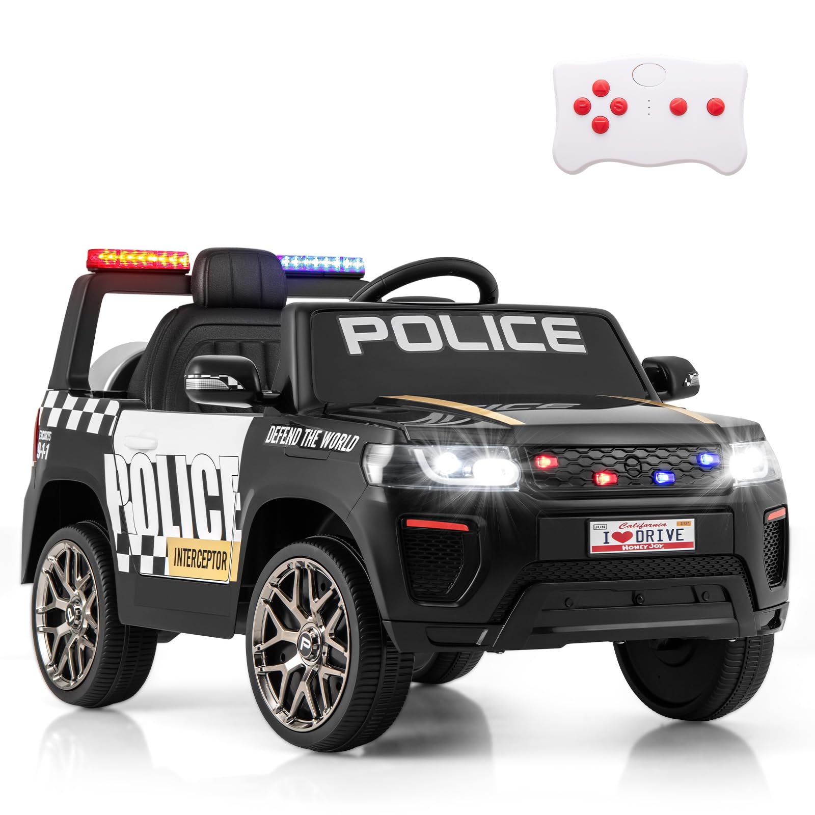 SOARS Macchina Elettrica della Polizia per Bambini 12V (Nero)