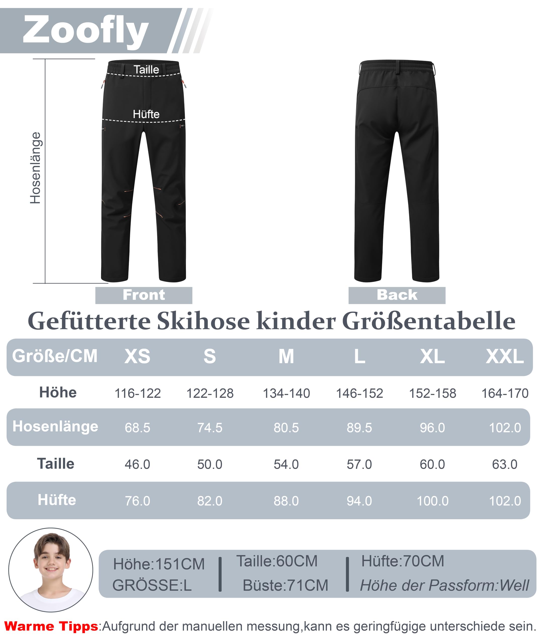 Pantalon de Ski Enfant Thermique Imperméable Chaud Polaire Softshell Garçon Fille Randonnée