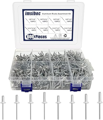 600 remaches ciegos de aluminio, 8 tamaños de remaches pop (18" x 14", 516", 38", 12" 316" x 516", 38", 12", 58")
