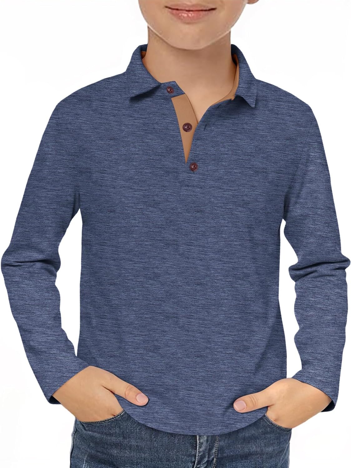 Haloumoning Boys Long Sleeve Polo Shirt Kids Casual Collared School Uniform Shirts 5-14 Years