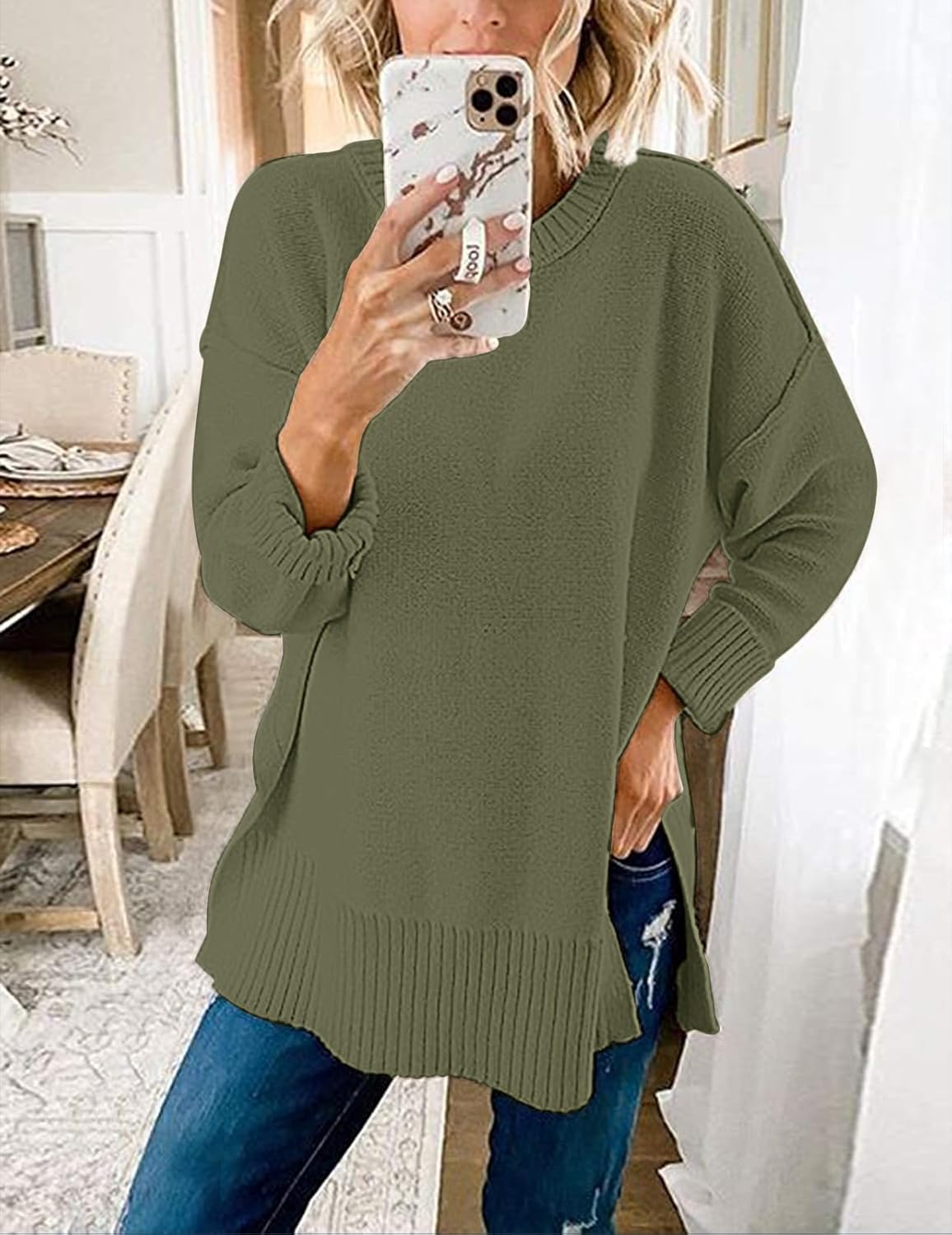 MEROKEETY Women's Fall Winter Oversized Pullover Sweater Spring Casual Loose Crew Neck Long Sleeve Side Split Jumper Tops - Image 2