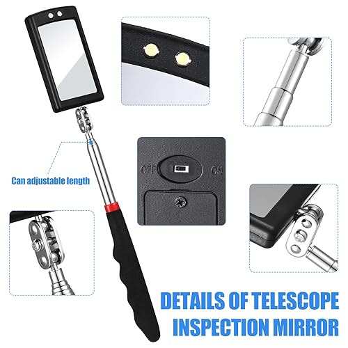 Miniatura 3 de BBTO Espejo de inspección telescópico telescópico con luz LED, herramienta de espejo de inspección flexible para verificar observar piezas pequeñas
