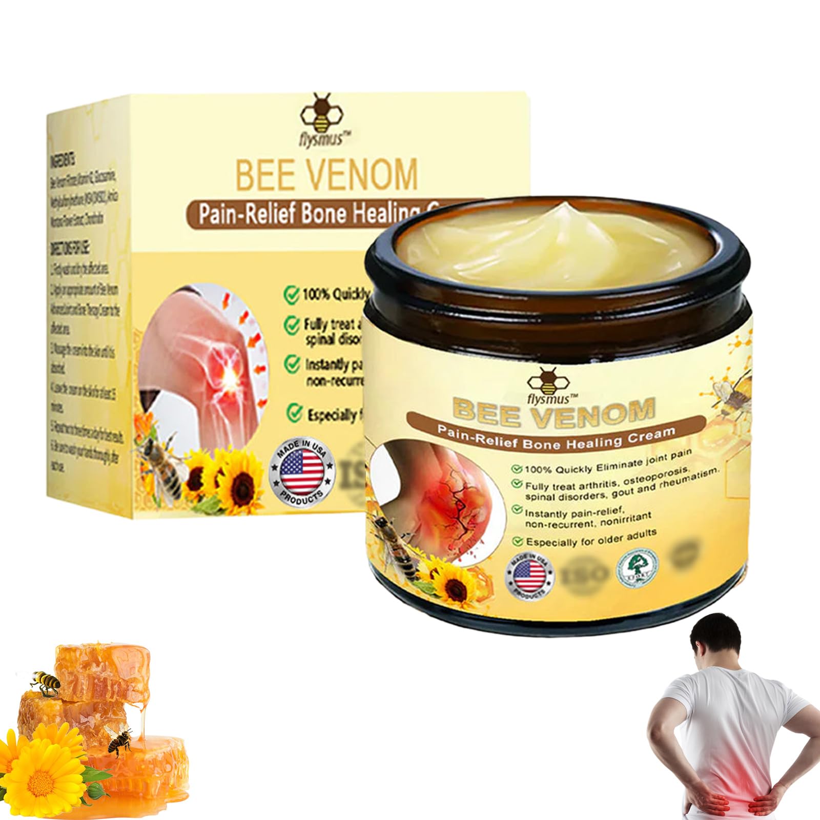 Bee Venom Joint Cream, Flysmus Bee Venom Cream - 50g, Advanced Bee Venom Joint and Bone Care Cream, Bee Venom Joint Gel, Bee Venom Cream for Back, Neck, Hands, Knee (1PC)