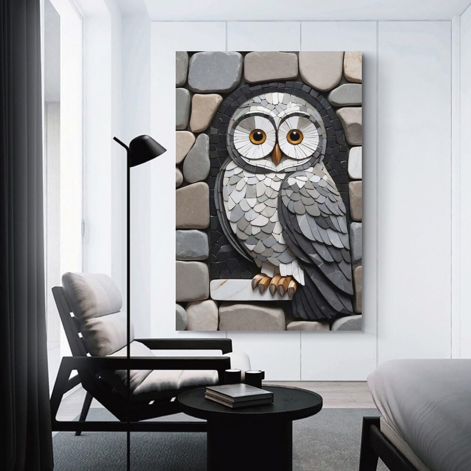 Junmoney Room Decor Wall Art Stone Mosaic Owl, 20x30inch(50x75cm), for Wall Displays, Bedrooms Or Room Updates, An Easy Match for Collected Prints
