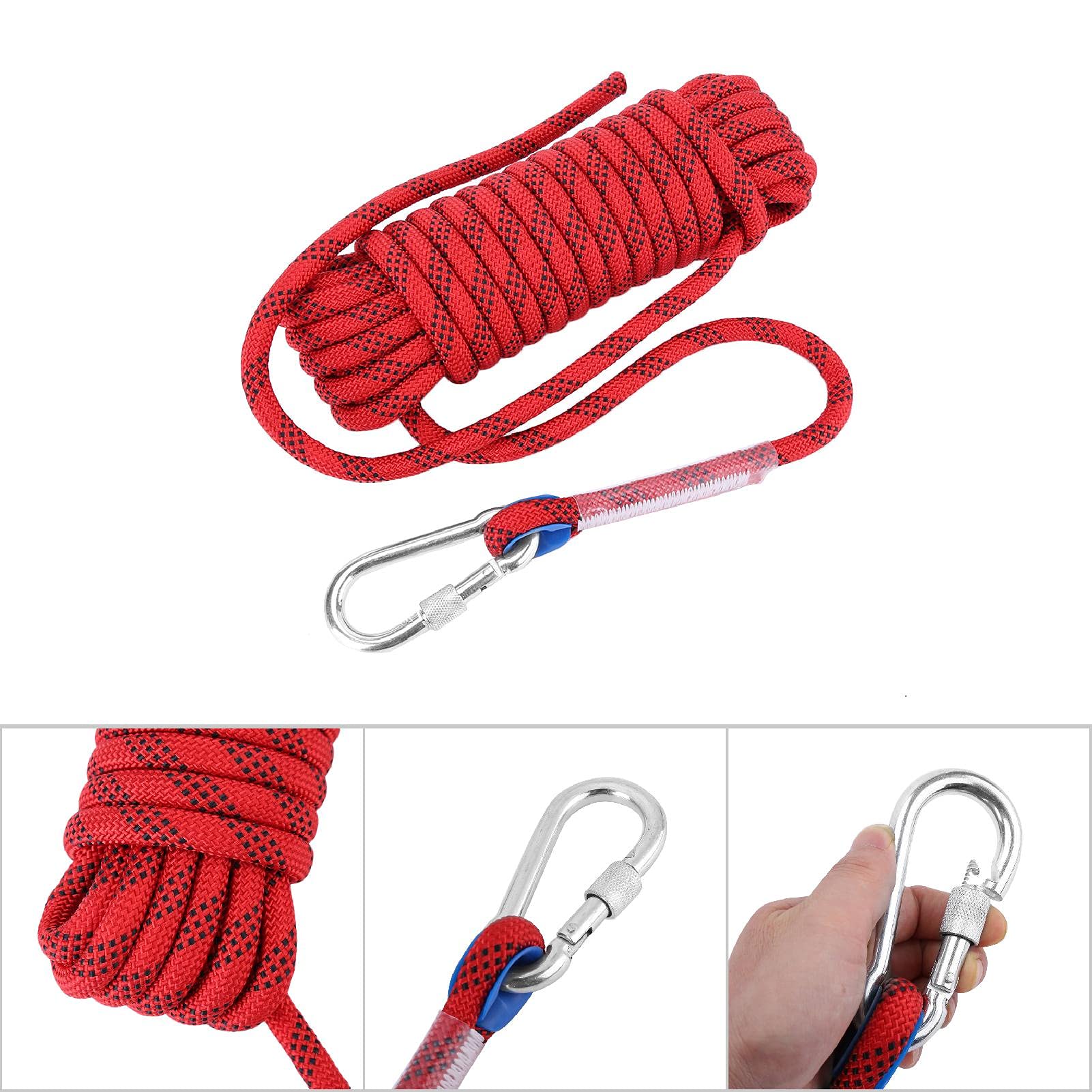 Climbing Rope 10M with Carabiner, 12mm Diameter Static Rope for Outdoor Rock Climbing Hiking, Camping, Rescue & Safety - Image 4