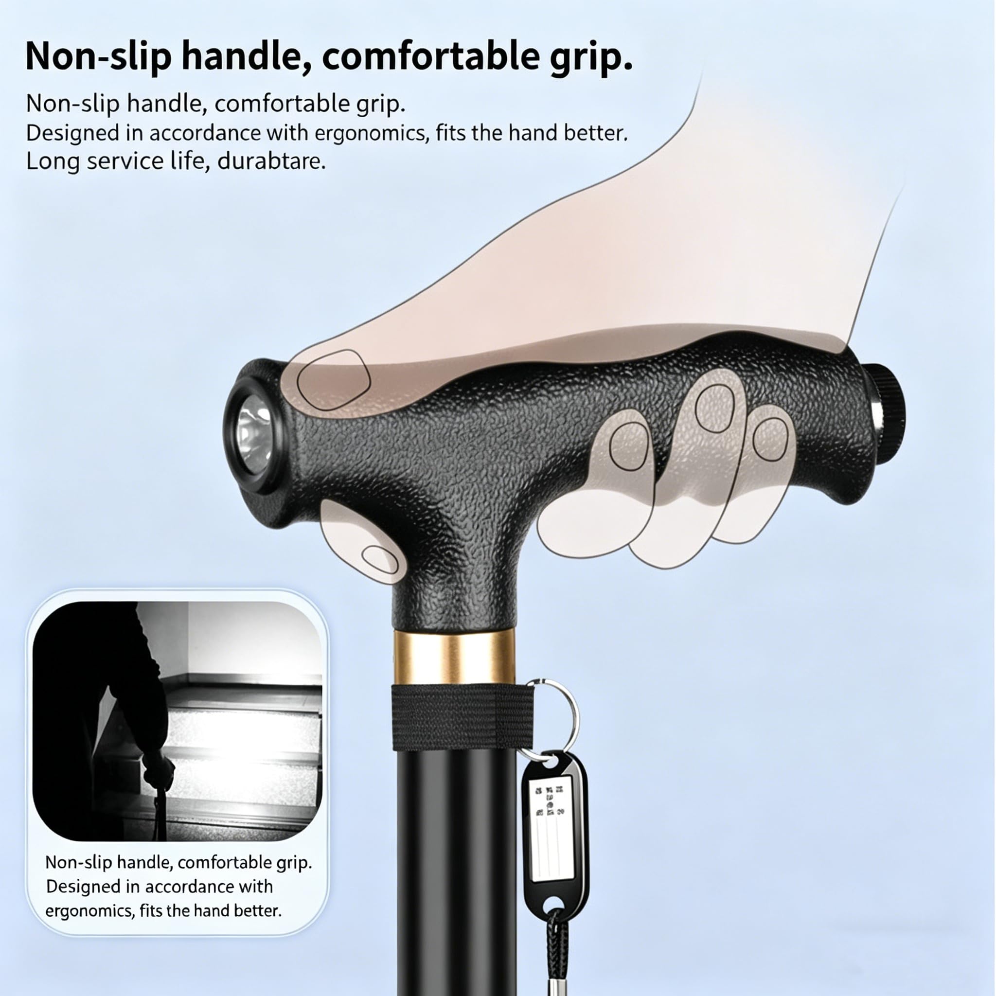Bastoni da passeggio per anziani, bastone antiscivolo con lunghezza regolabile, base a quattro gambe resistente per garantire stabilità e sostegno, nero