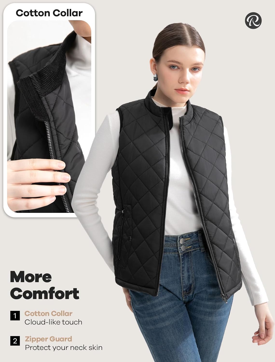 Women's Vest, Quilted Puffer Water-Resistant Zip With Pockets - Image 5