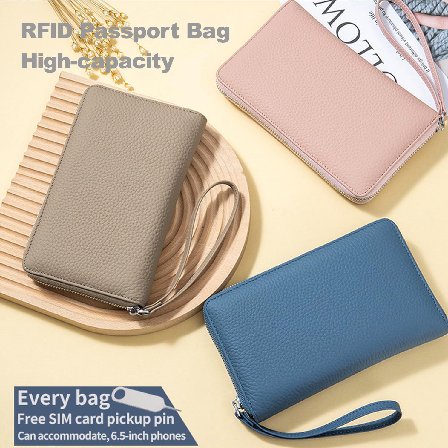 Leather Travel Wallet, RFID passport wallet for travel, with Zippered Pocket and Cash Slot, for Secure Traveling and Documentation Organizer (Eephant Grey) - Image 6