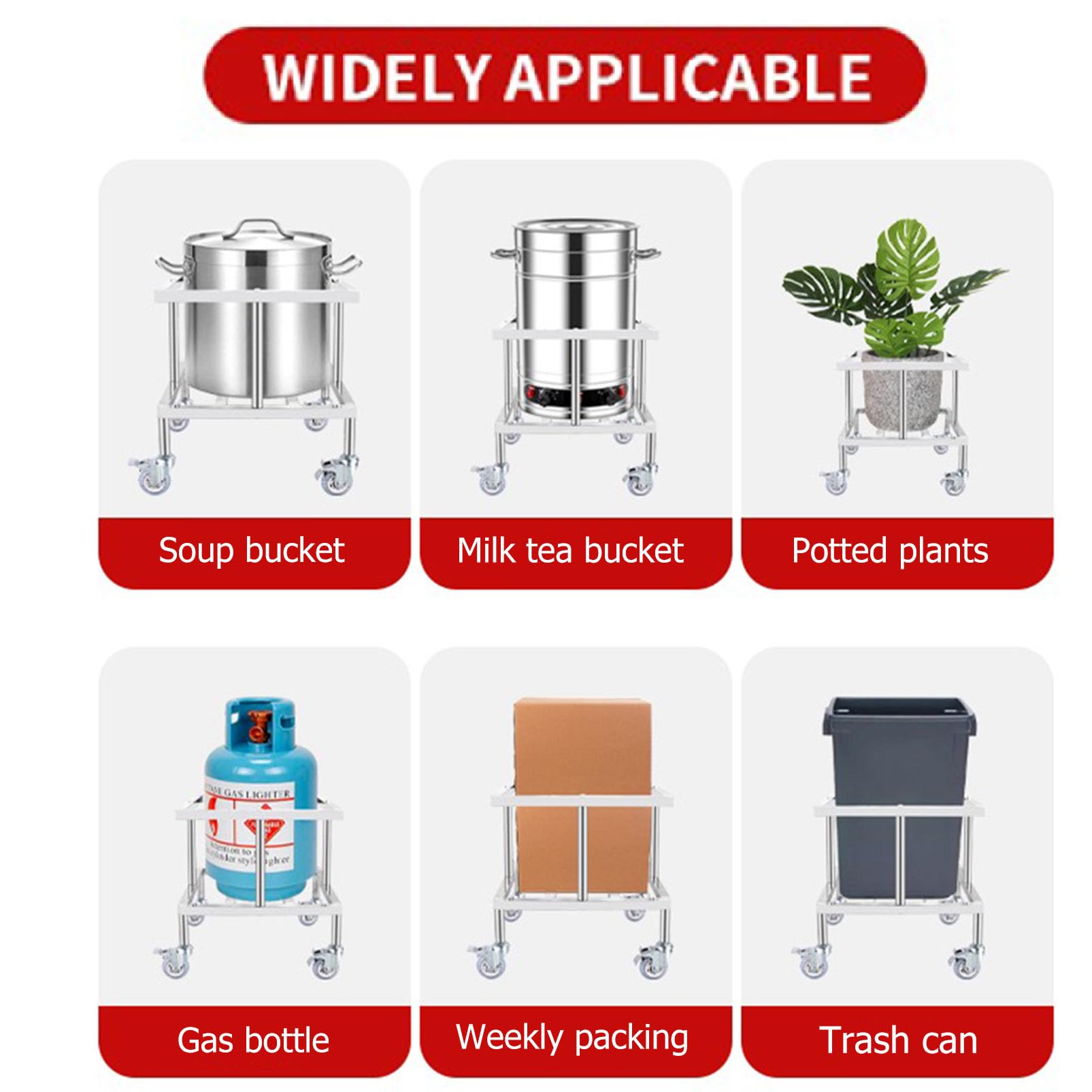 Carrello a Piattaforma Mobile Robusto in Acciaio Inox – Carrello Spinta e Telaio Barile, Base Vaso e Secchio Grasso con Ruote Girevoli